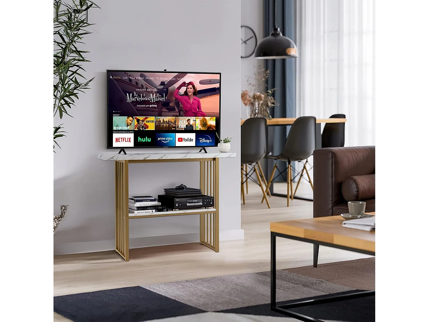 Consoletafel smal, bijzettafel, goudkleurig, marmerlook, houten haltafel, 2 niveaus, 120 x 29,5 x 92,5 cm, ideaal voor hal en woonkamer, modernVH32610