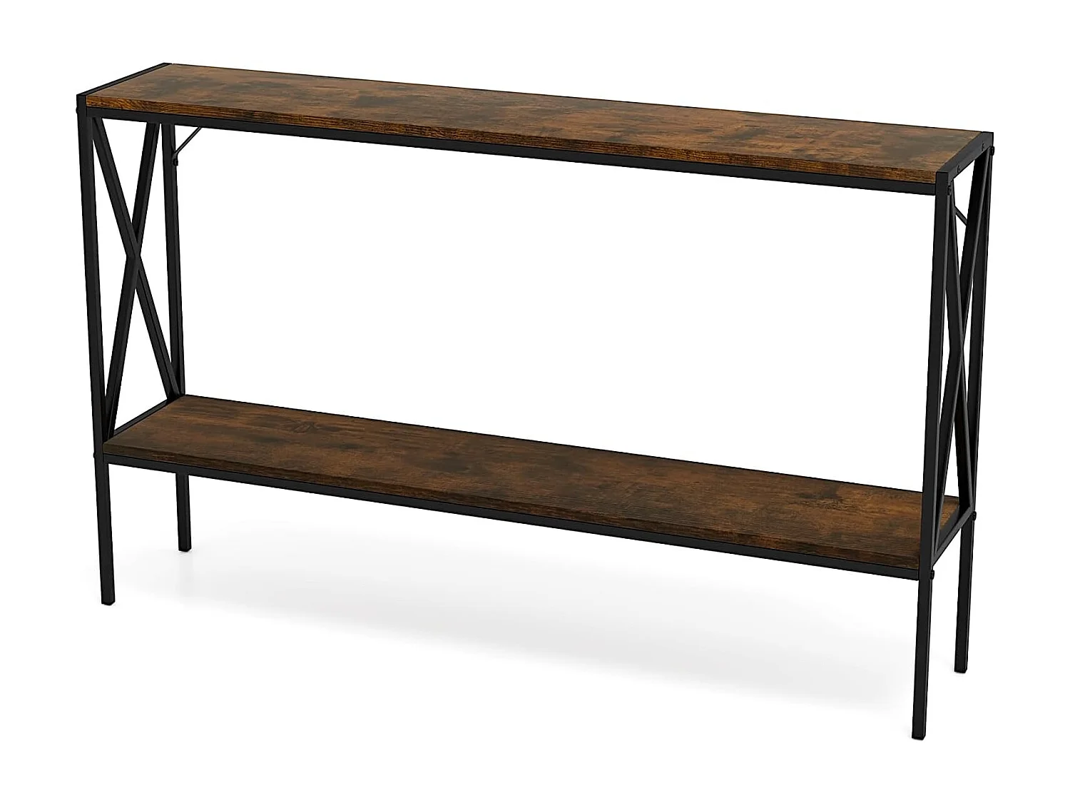 Consoletafel, 120 cm, smal, banktafel met geometrisch metalen frame, bijzettafel, 2 niveaus voor woonkamer, hal, ingang, industrieel designVH34356