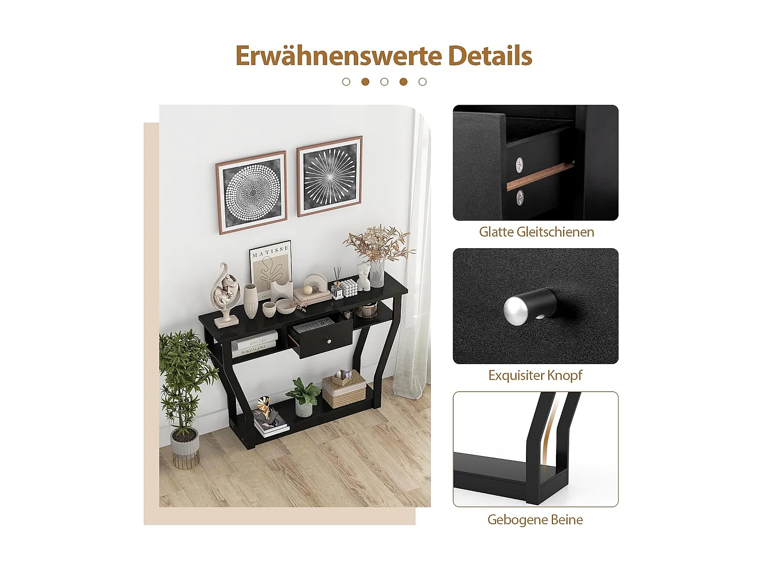 Consoletafel met lade en plank, haltafel van hout, entreetafel, bijzettafel voor ingang, woonkamer slaapkamer 120 x 30 x 81 cm (zwart)TI82413