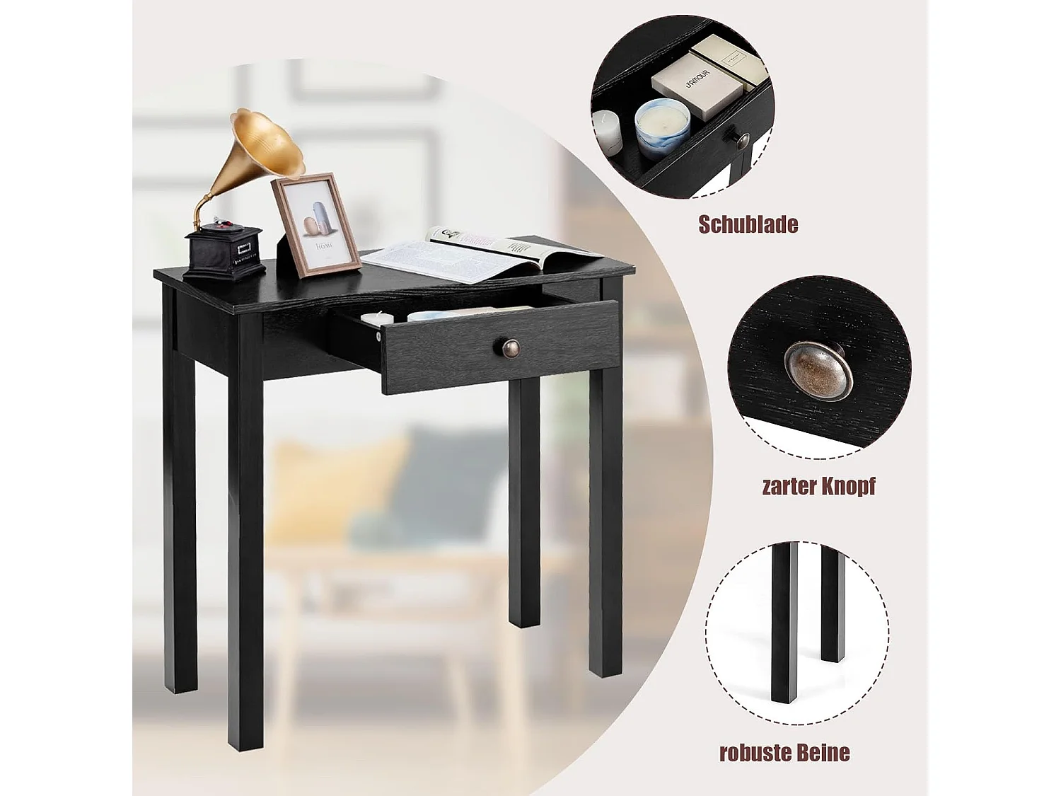Consoletafel met lade, smal, bijzettafel industrieel van hout, haltafel voor ingang, woonkamer, slaapkamer, 71 x 30 x 71 cm (zwart)TI87132