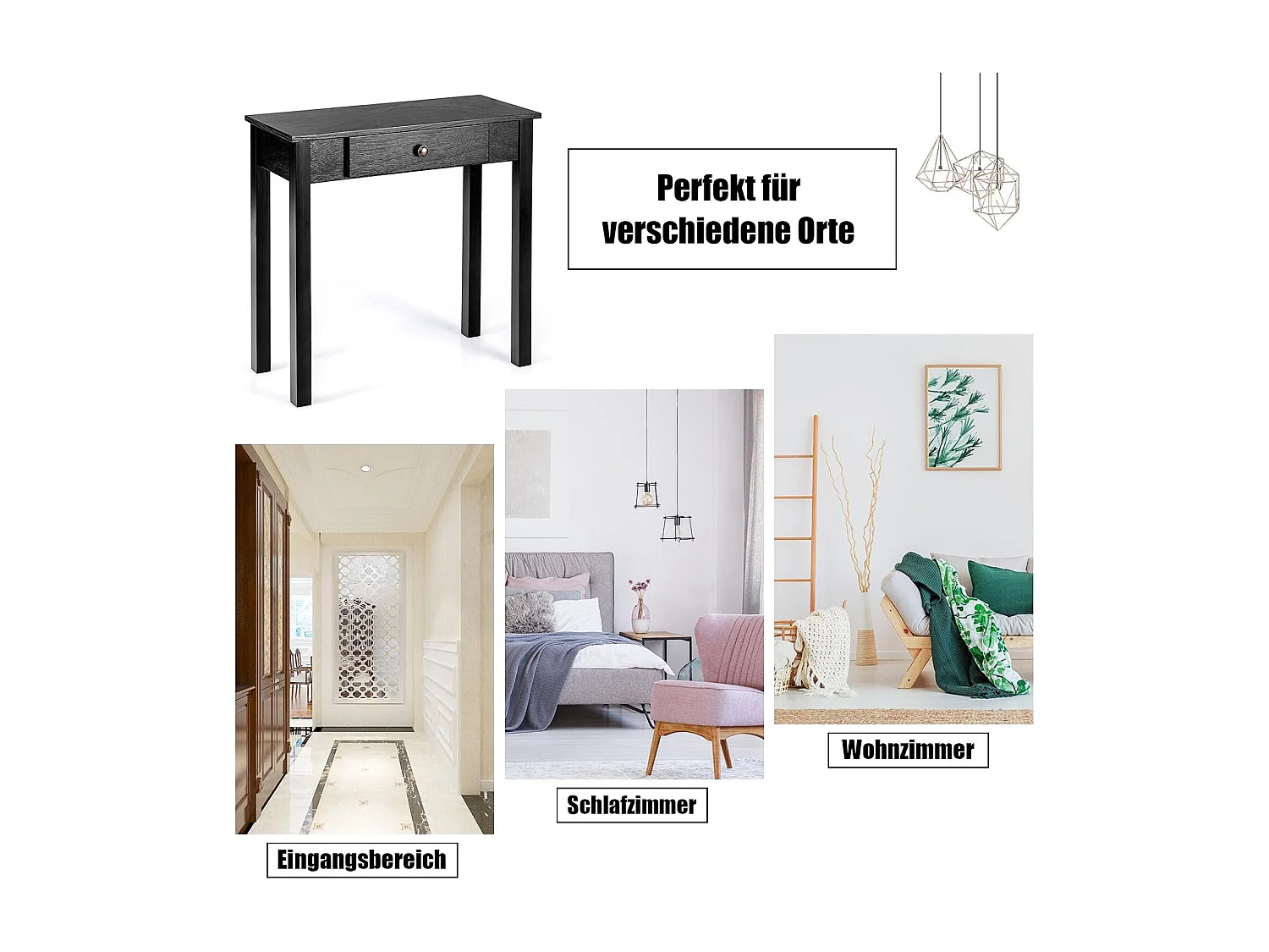 Consoletafel met lade, smal, bijzettafel industrieel van hout, haltafel voor ingang, woonkamer, slaapkamer, 71 x 30 x 71 cm (zwart)TI87132