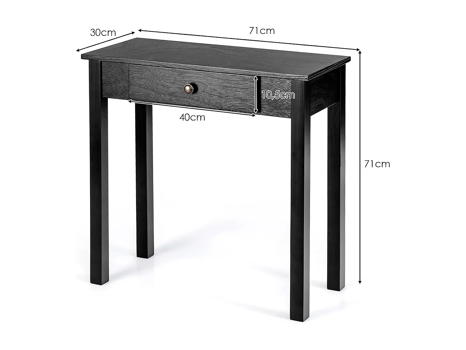 Consoletafel met lade, smal, bijzettafel industrieel van hout, haltafel voor ingang, woonkamer, slaapkamer, 71 x 30 x 71 cm (zwart)TI87132