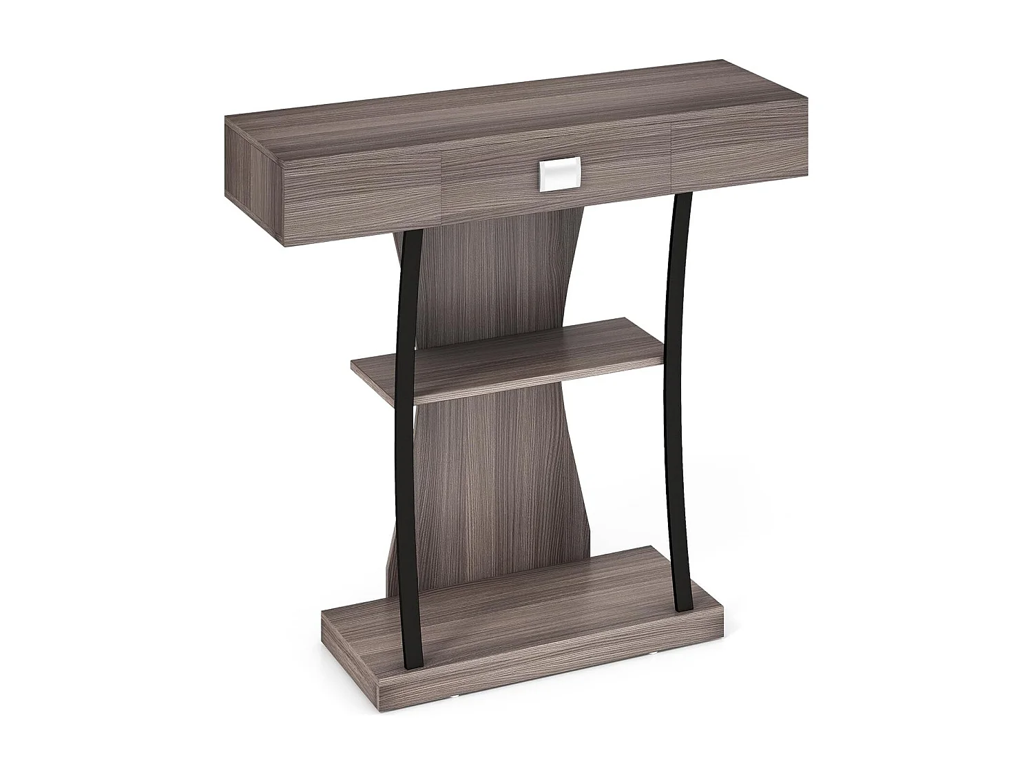 Consoletafel van hout, met laden en metalen frame en 2 planken, smalle gangtafel, bijzettafel met kantelbeveiliging, voor entree en woonkamer (grijs)VH32710