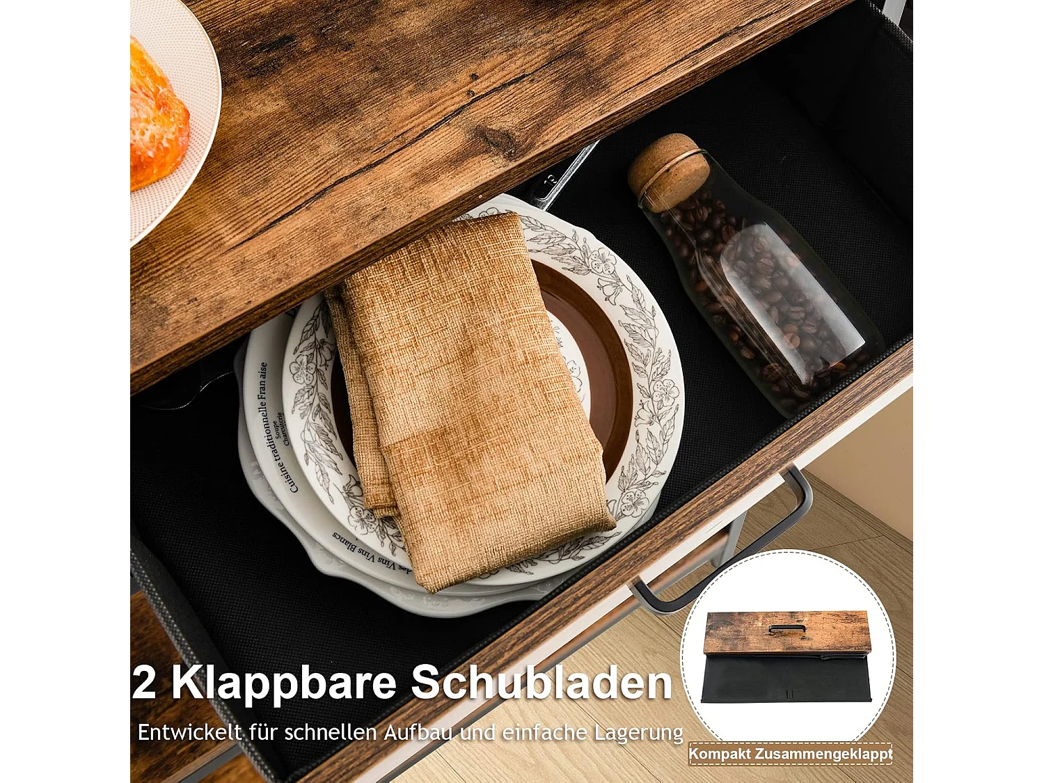 Consoletafel met lade, haltafel smal, 3 niveaus, bijzettafel met metalen frame, van hout, 100 x 30 x 80 cm, vintageVH32711