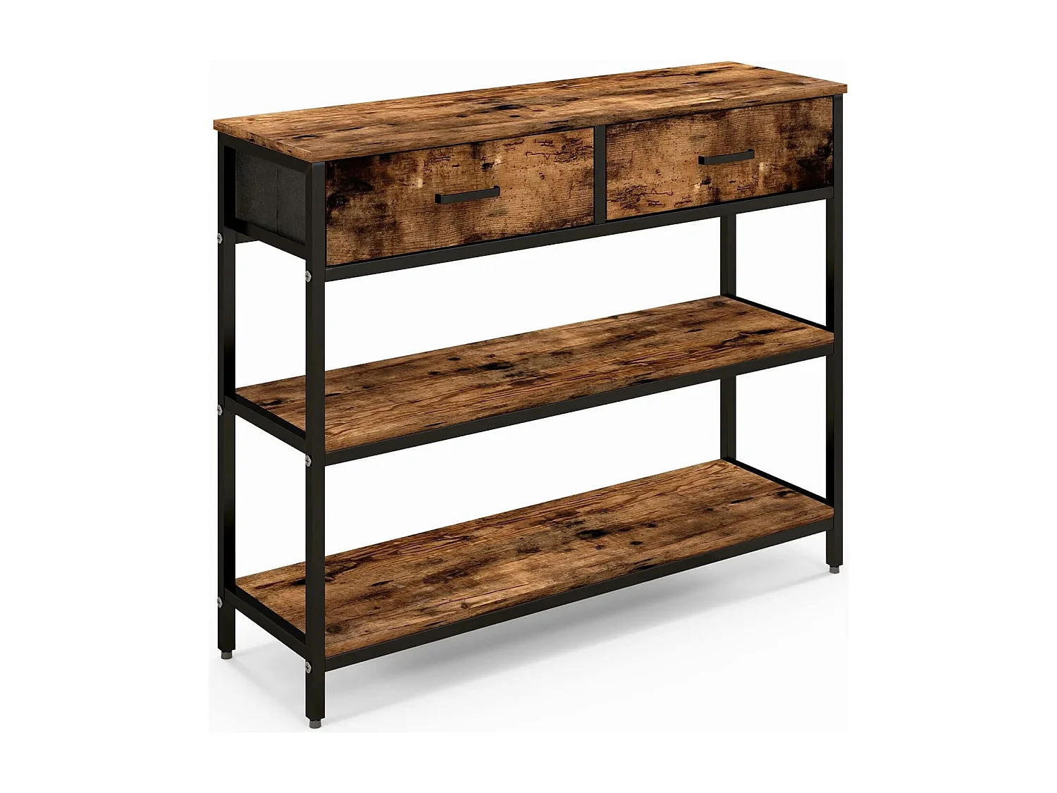 Consoletafel met lade, haltafel smal, 3 niveaus, bijzettafel met metalen frame, van hout, 100 x 30 x 80 cm, vintageVH32711