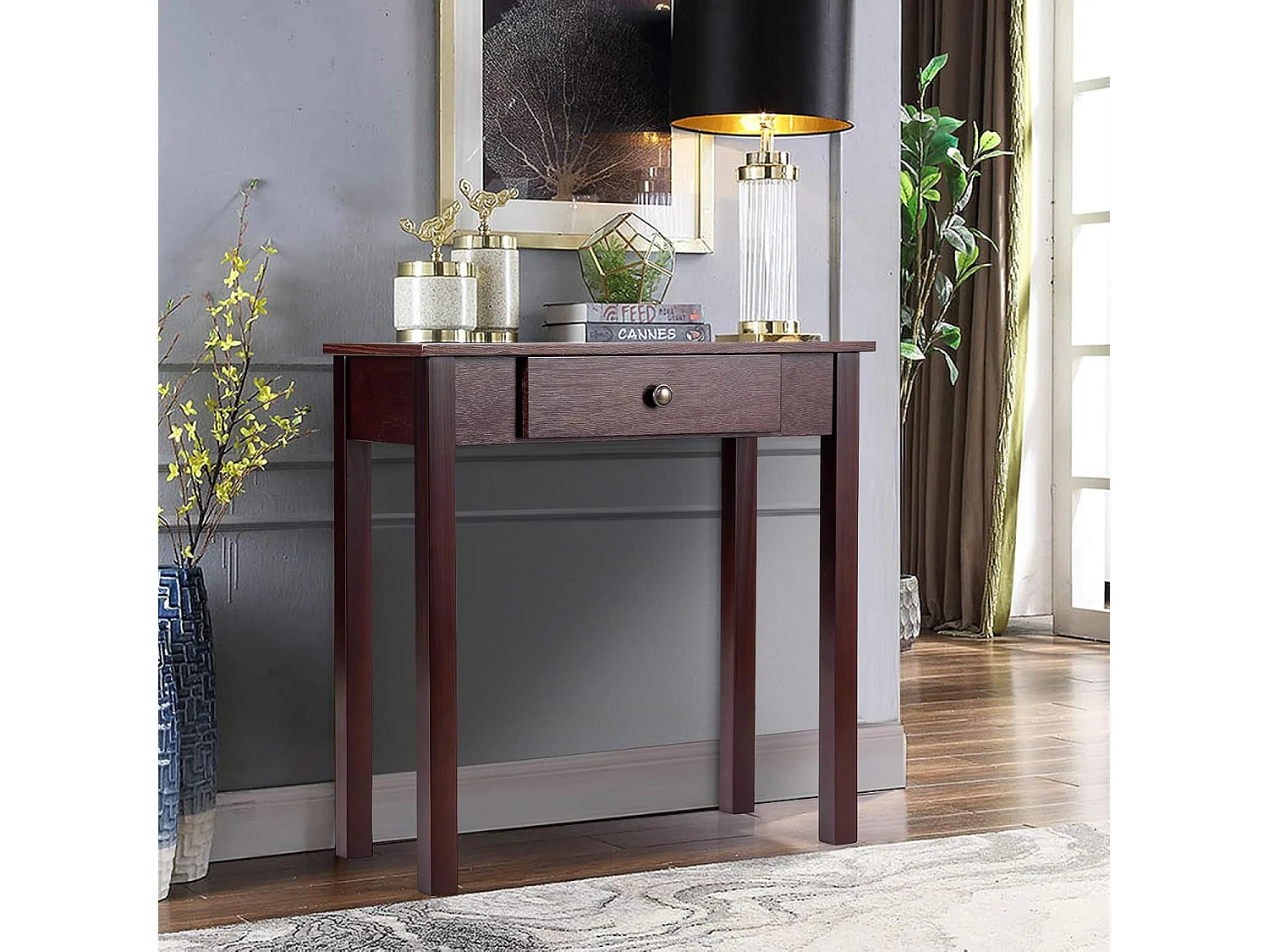 Consoletafel met lade, smal, bijzettafel industrieel van hout, haltafel voor ingang, woonkamer, slaapkamer, 71 x 30 x 71 cm (bruin)TI87132