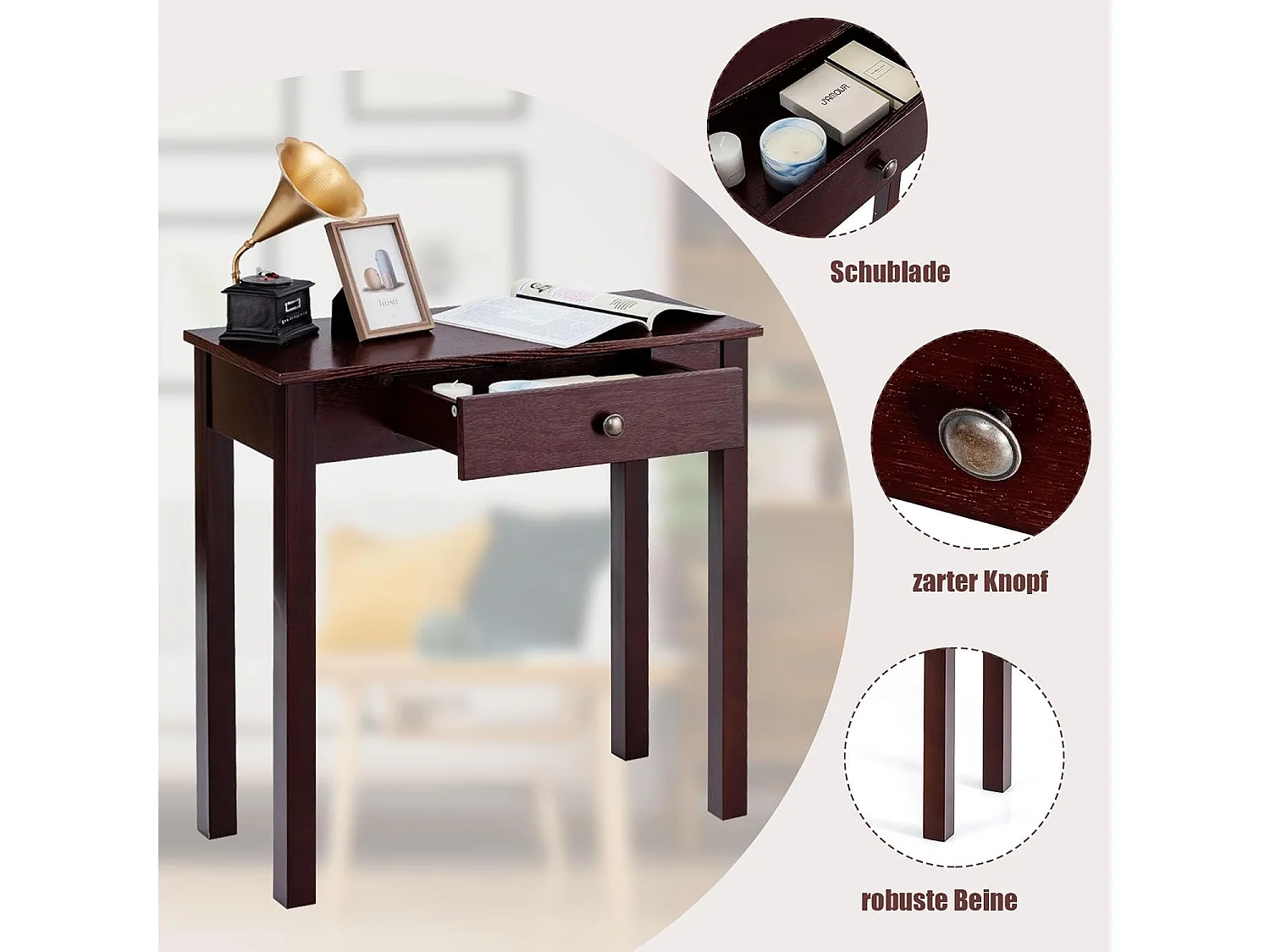 Consoletafel met lade, smal, bijzettafel industrieel van hout, haltafel voor ingang, woonkamer, slaapkamer, 71 x 30 x 71 cm (bruin)TI87132