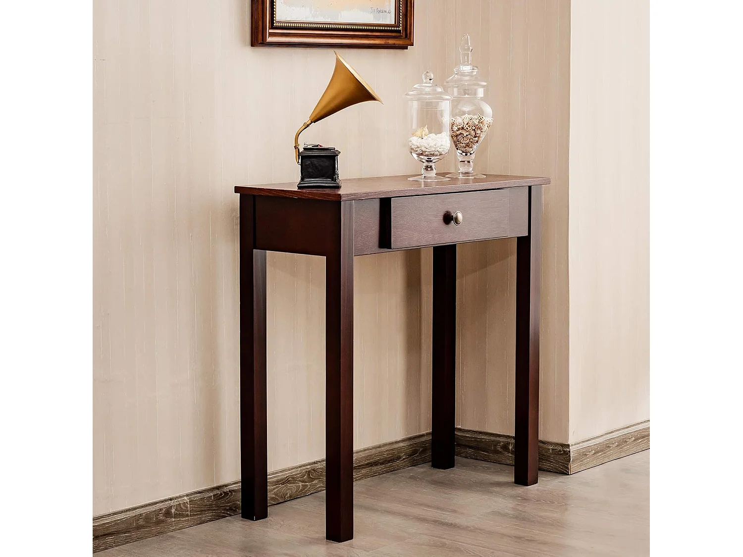 Consoletafel met lade, smal, bijzettafel industrieel van hout, haltafel voor ingang, woonkamer, slaapkamer, 71 x 30 x 71 cm (bruin)TI87132