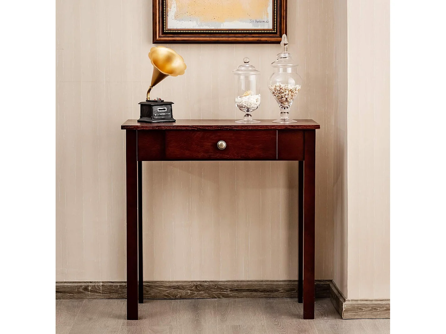 Consoletafel met lade, smal, bijzettafel industrieel van hout, haltafel voor ingang, woonkamer, slaapkamer, 71 x 30 x 71 cm (bruin)TI87132