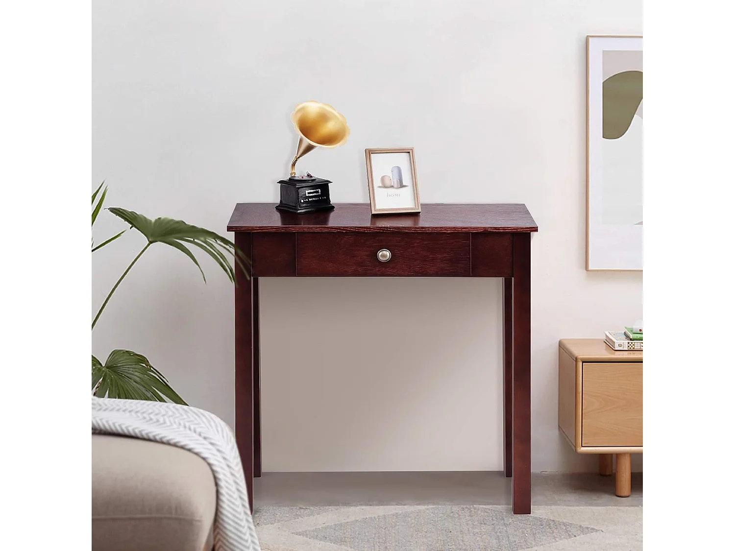 Consoletafel met lade, smal, bijzettafel industrieel van hout, haltafel voor ingang, woonkamer, slaapkamer, 71 x 30 x 71 cm (bruin)TI87132