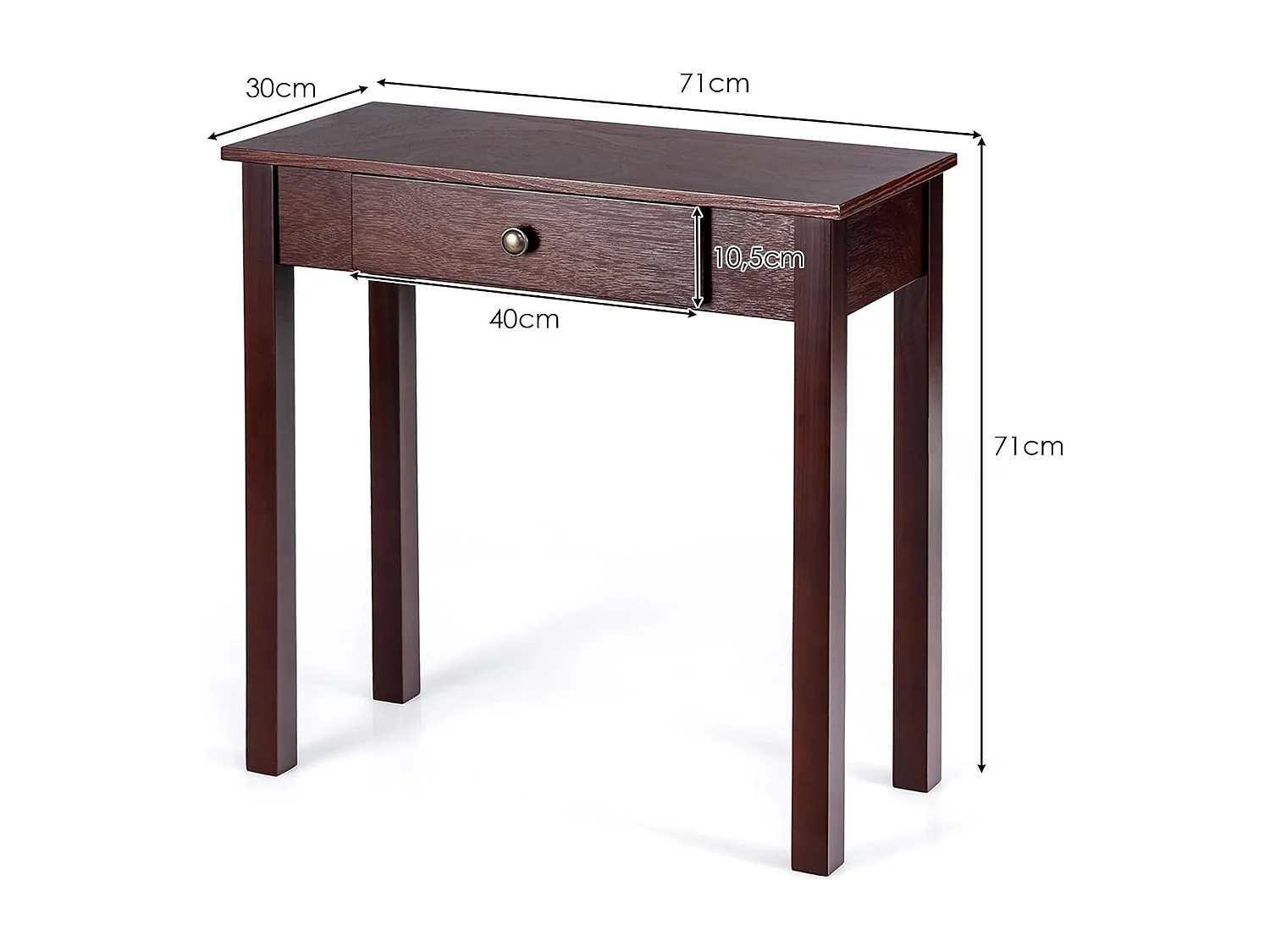Consoletafel met lade, smal, bijzettafel industrieel van hout, haltafel voor ingang, woonkamer, slaapkamer, 71 x 30 x 71 cm (bruin)TI87132