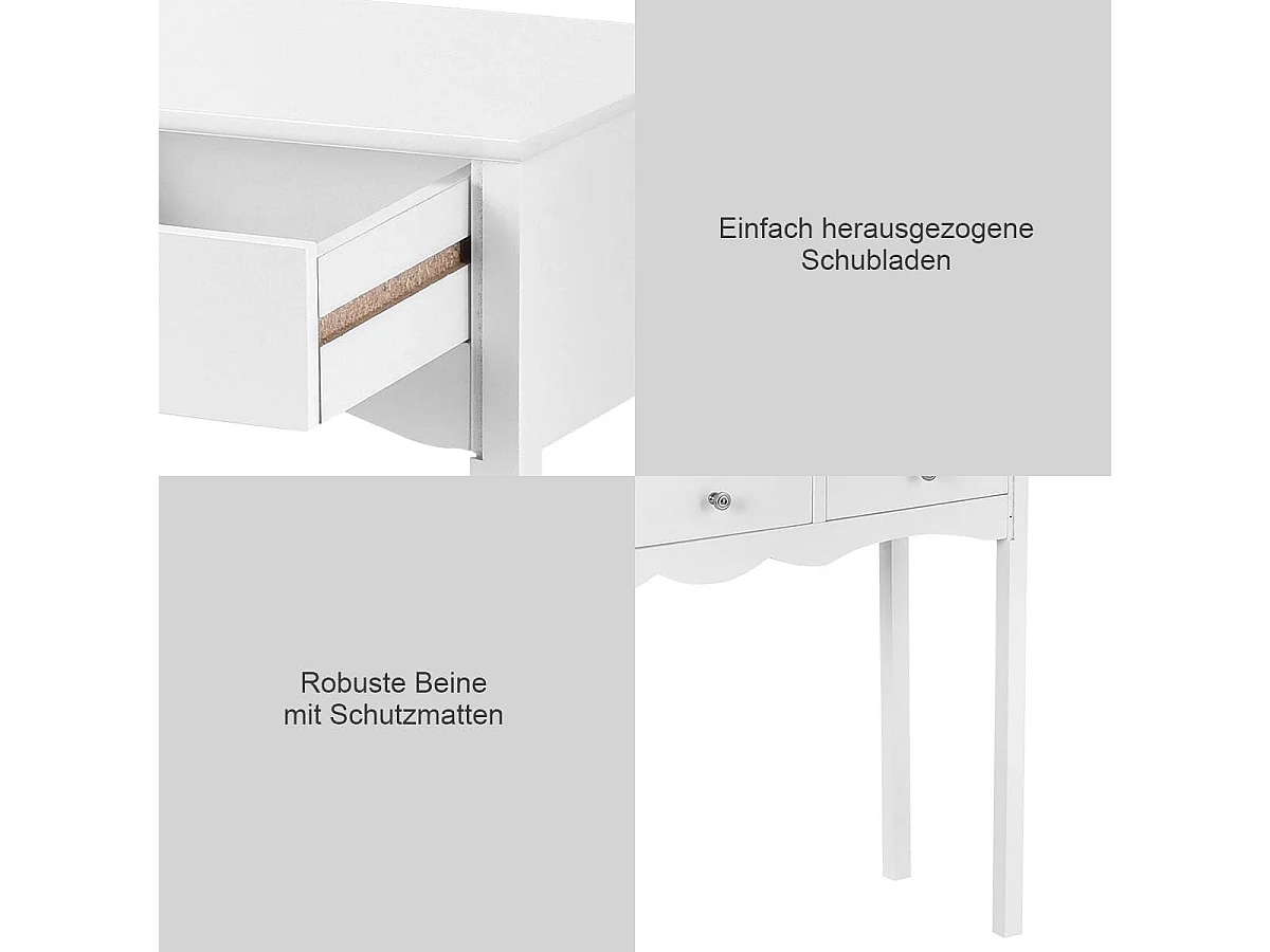2-in-1 make-uptafel & bureau, consoletafel met 3 laden, make-uptafel voor slaapkamer, computertafel,thuiskantoor,werktafel,kaptafel, 100 x 32 x 75 cm (wit)TI78307