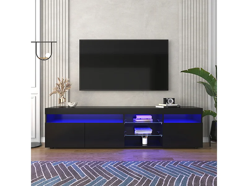 Mueble de TV con 3 puertas, 5 nichos y LED, color negro