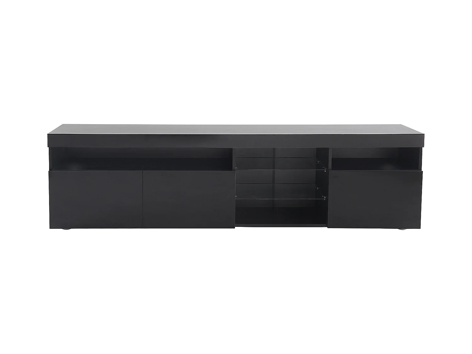 Meuble TV avec 3 portes, 5 niches et LED, noir