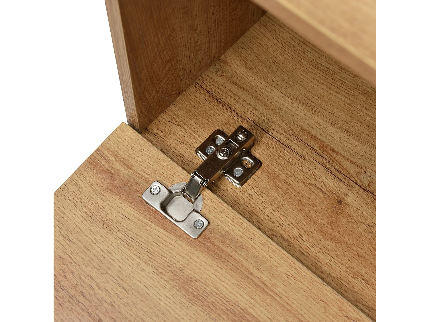 Meuble TV avec 2 portes, 2 tiroirs et 2 niches, en noir et placage bois naturel