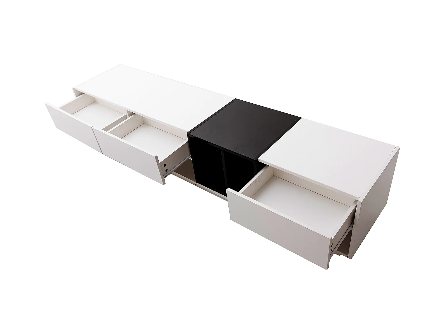 Mobile porta TV con 3 cassetti e 5 nicchie, corpo laccato bianco e nero