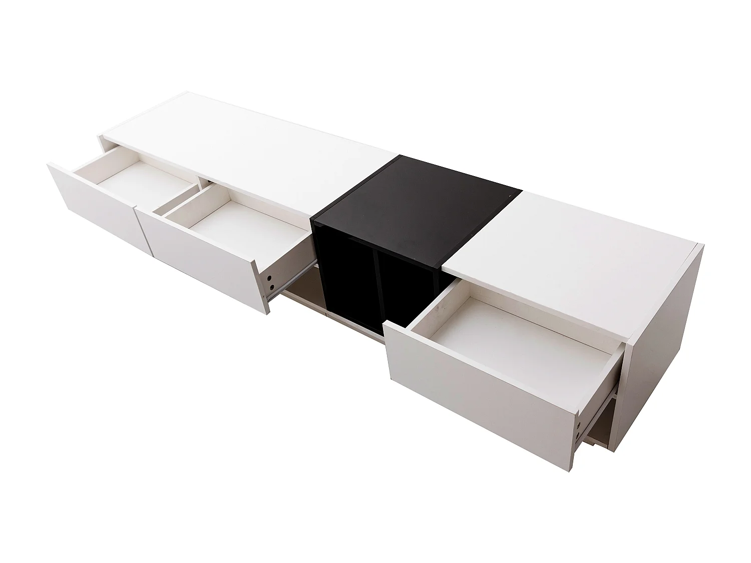 Mobile porta TV con 3 cassetti e 5 nicchie, corpo laccato bianco e nero