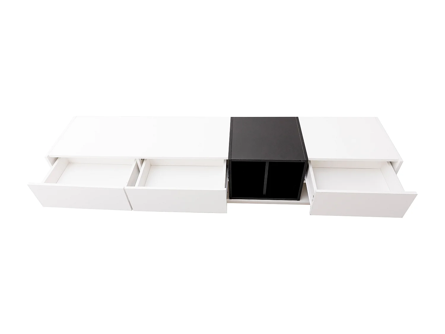 Mobile porta TV con 3 cassetti e 5 nicchie, corpo laccato bianco e nero