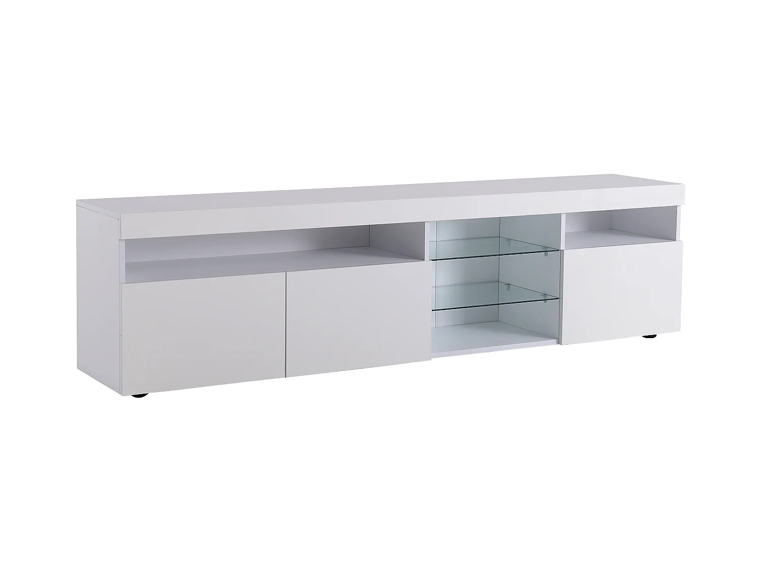 Meuble TV avec 3 portes, 5 niches et LED, blanc