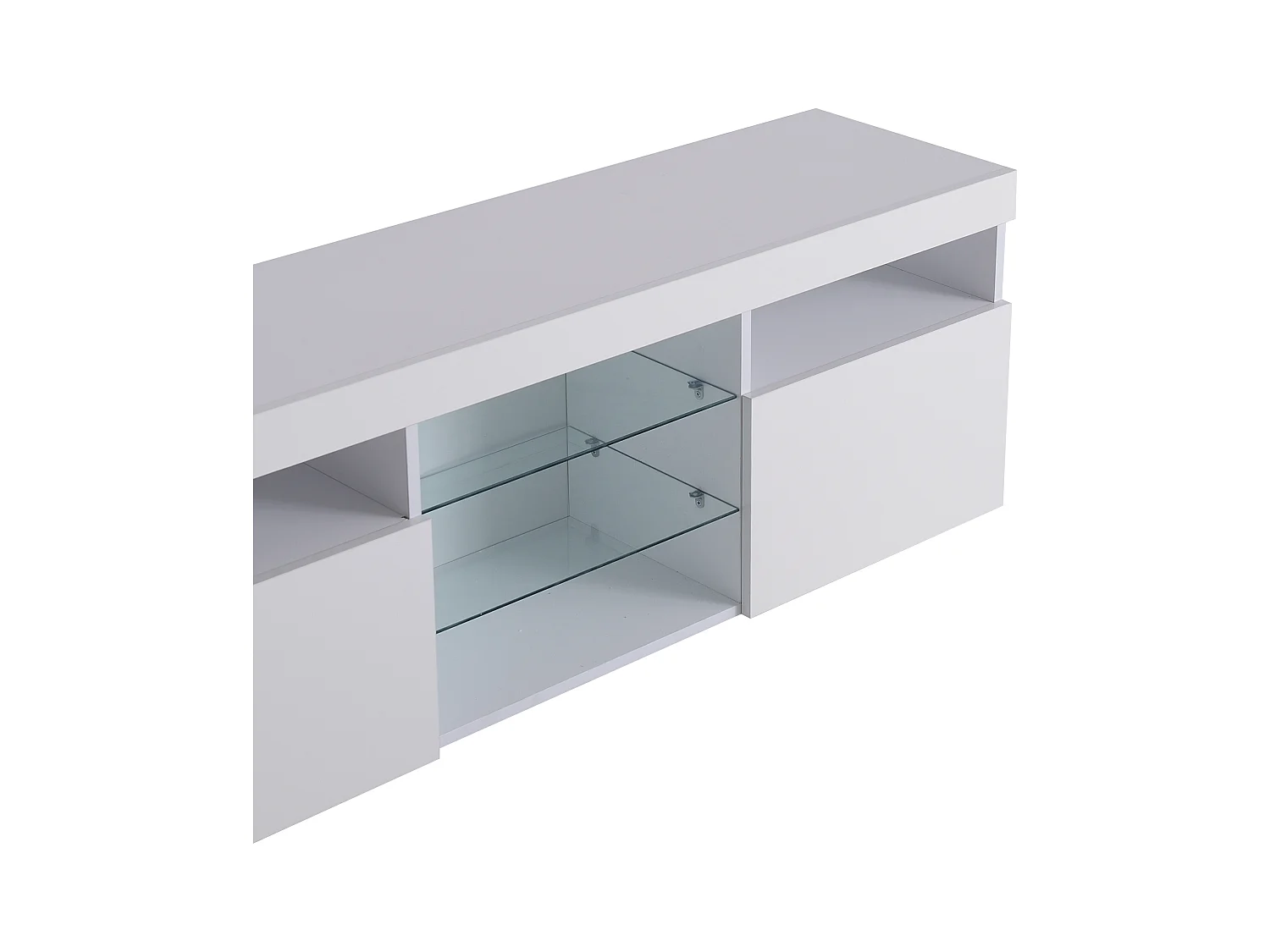 Meuble TV avec 3 portes, 5 niches et LED, blanc
