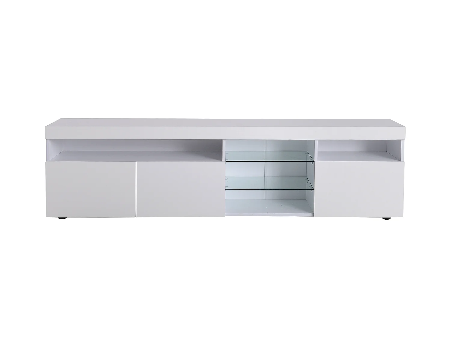Meuble TV avec 3 portes, 5 niches et LED, blanc