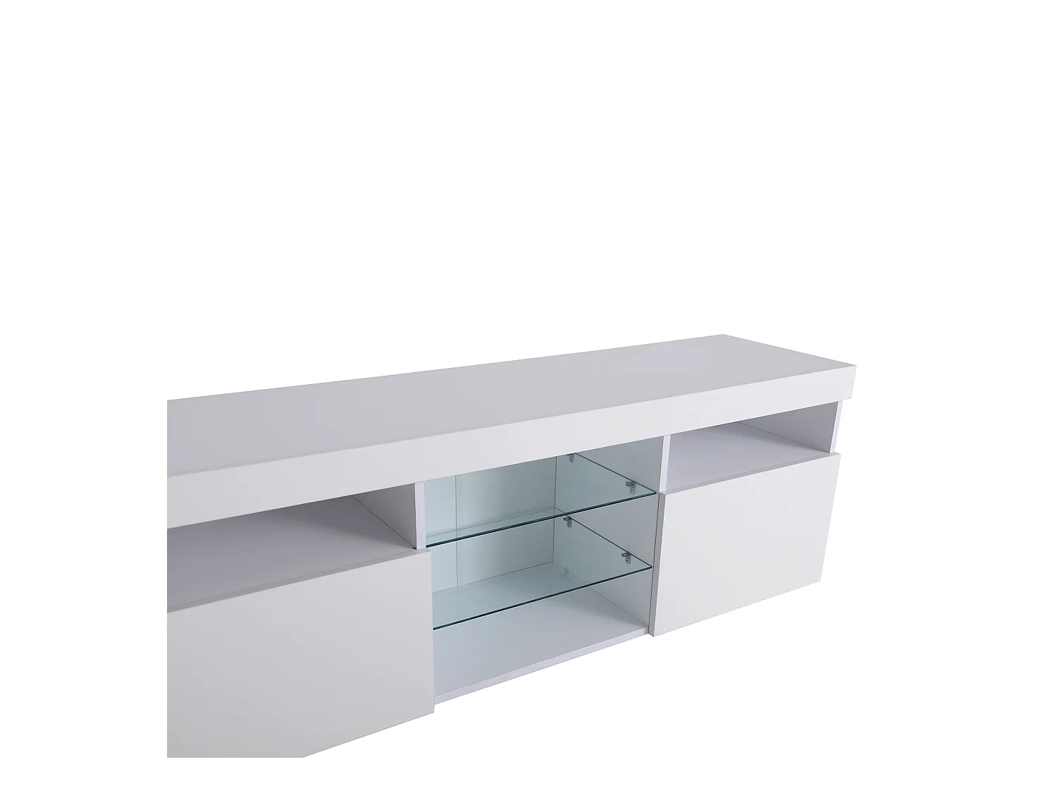 Meuble TV avec 3 portes, 5 niches et LED, blanc
