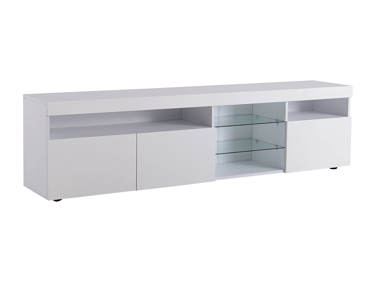 Meuble TV avec 3 portes, 5 niches et LED, blanc