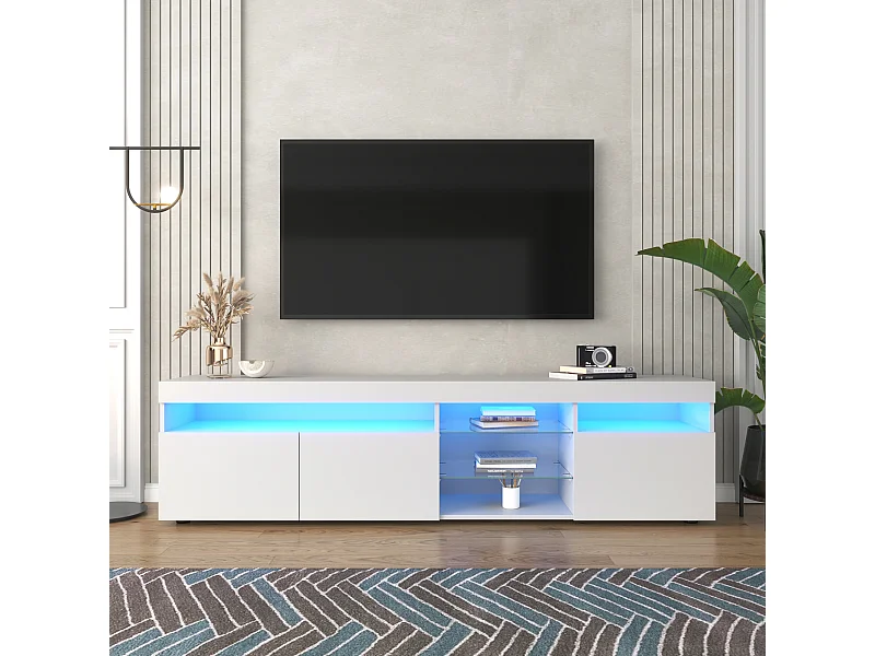 TV-meubel met 3 deuren, 5 nissen en LED, wit