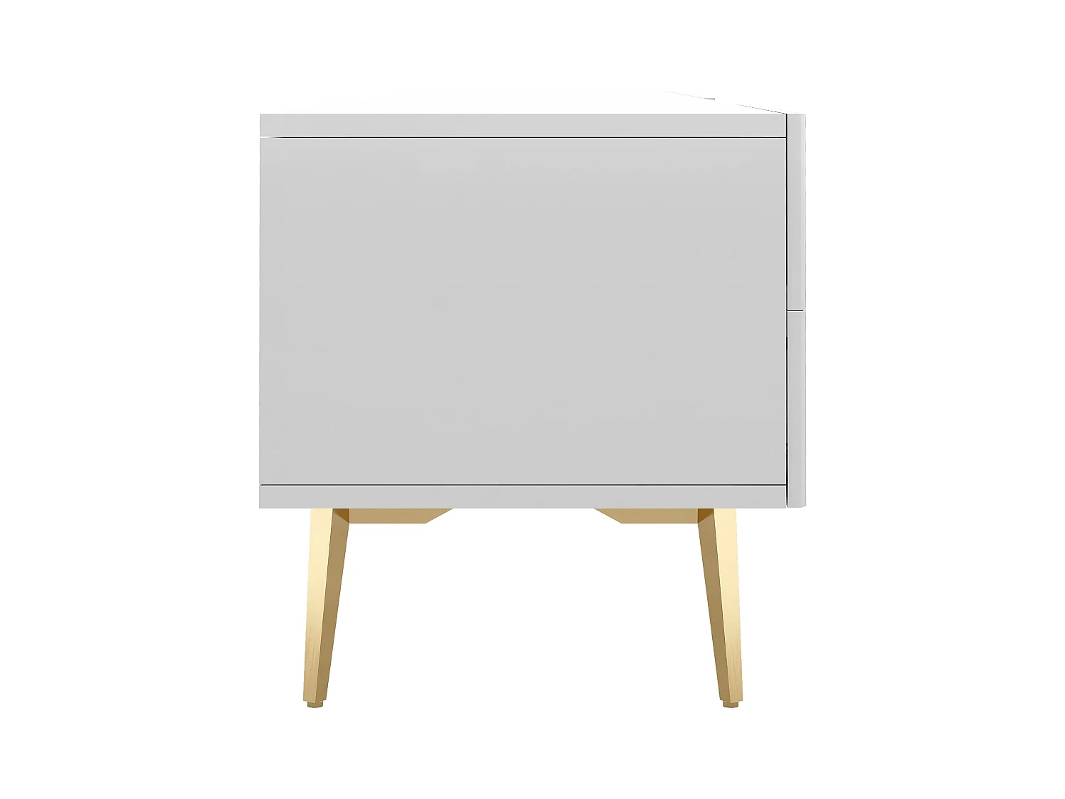 Meuble TV avec 2 portes, 2 tiroirs et 3 niches, corps blanc, pieds en métal doré