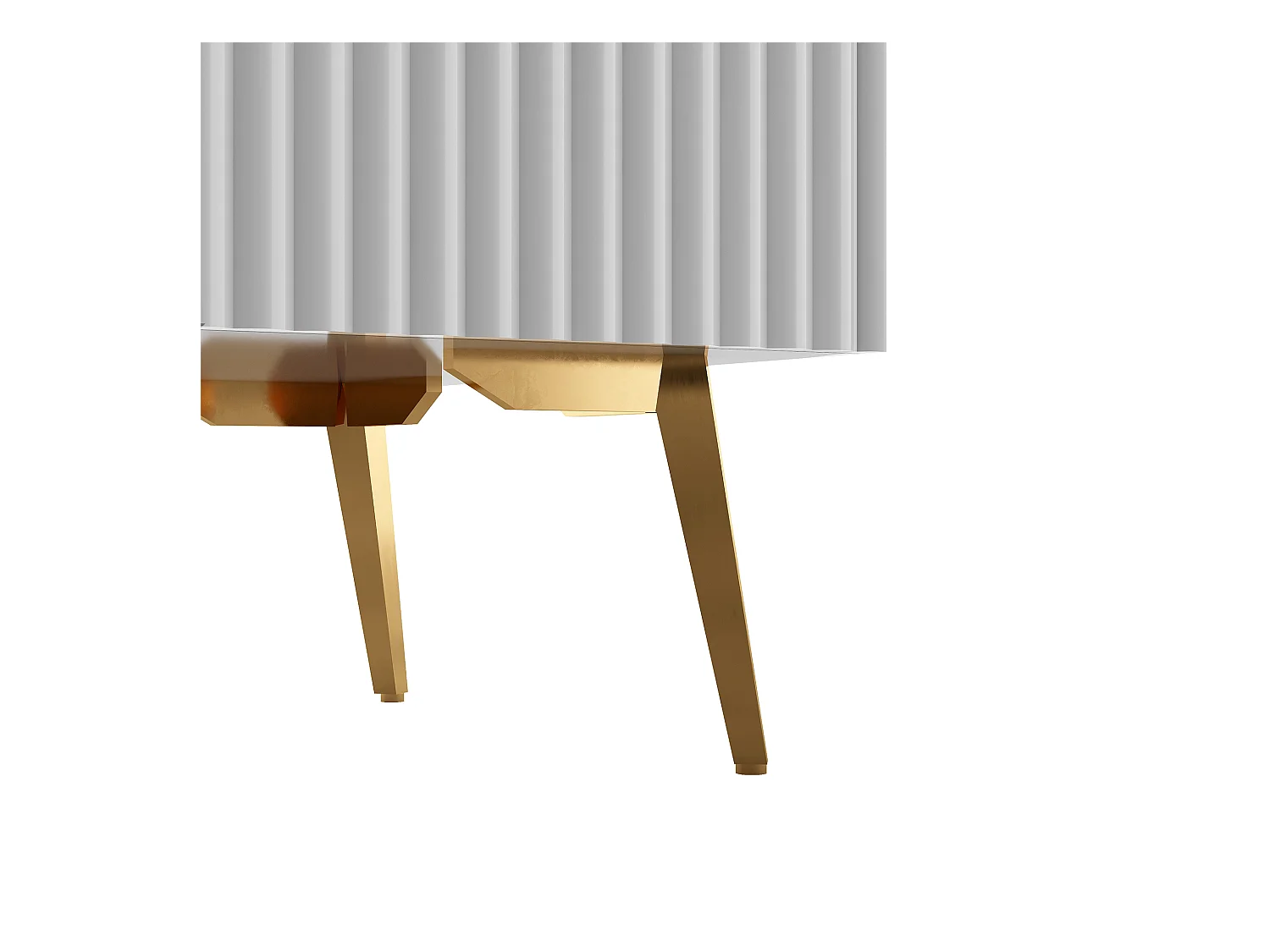 Meuble TV avec 2 portes, 2 tiroirs et 3 niches, corps blanc, pieds en métal doré