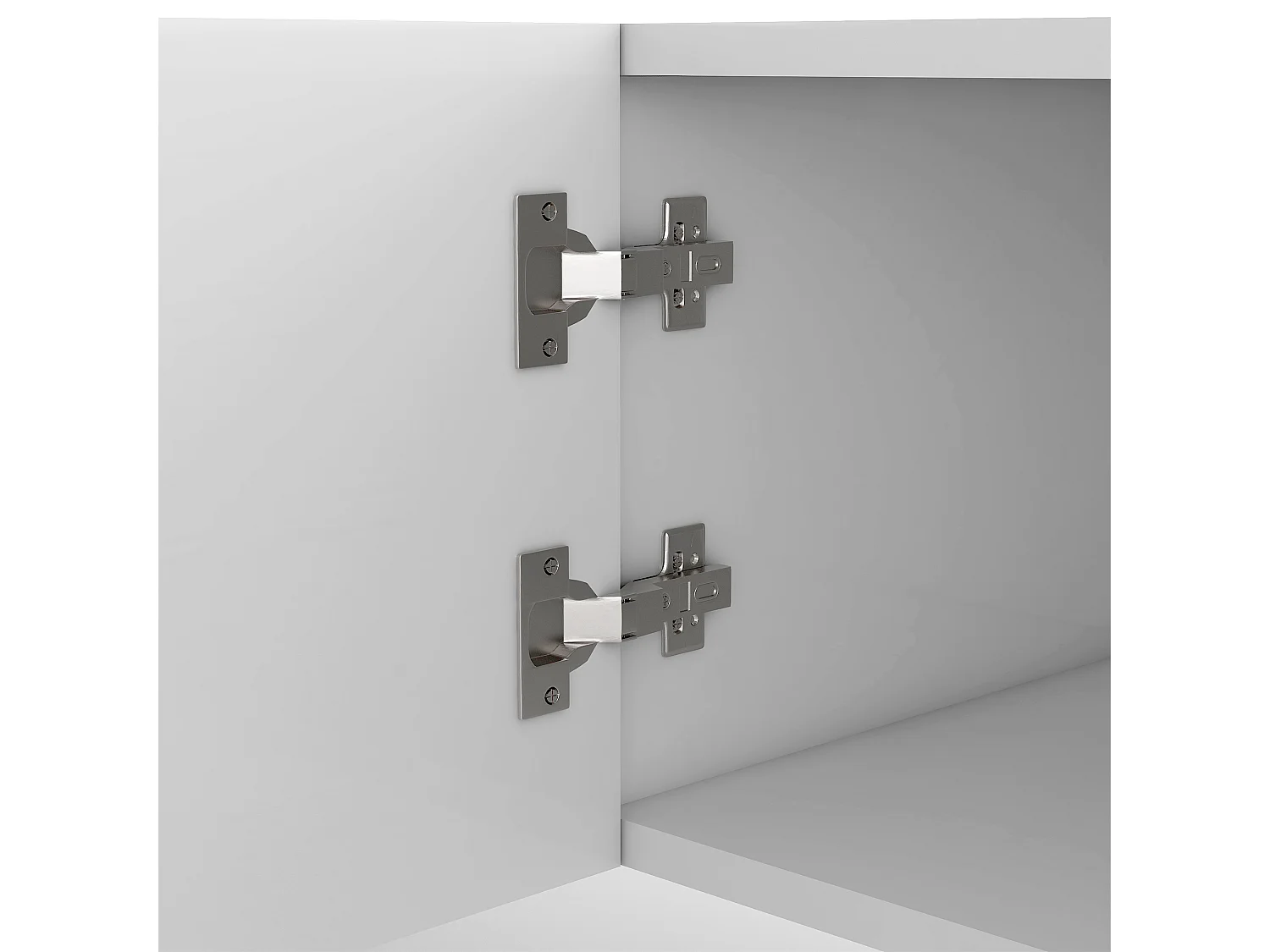 Móvel TV com 2 portas, 2 gavetas e 3 nichos, corpo branco, pés de metal dourado