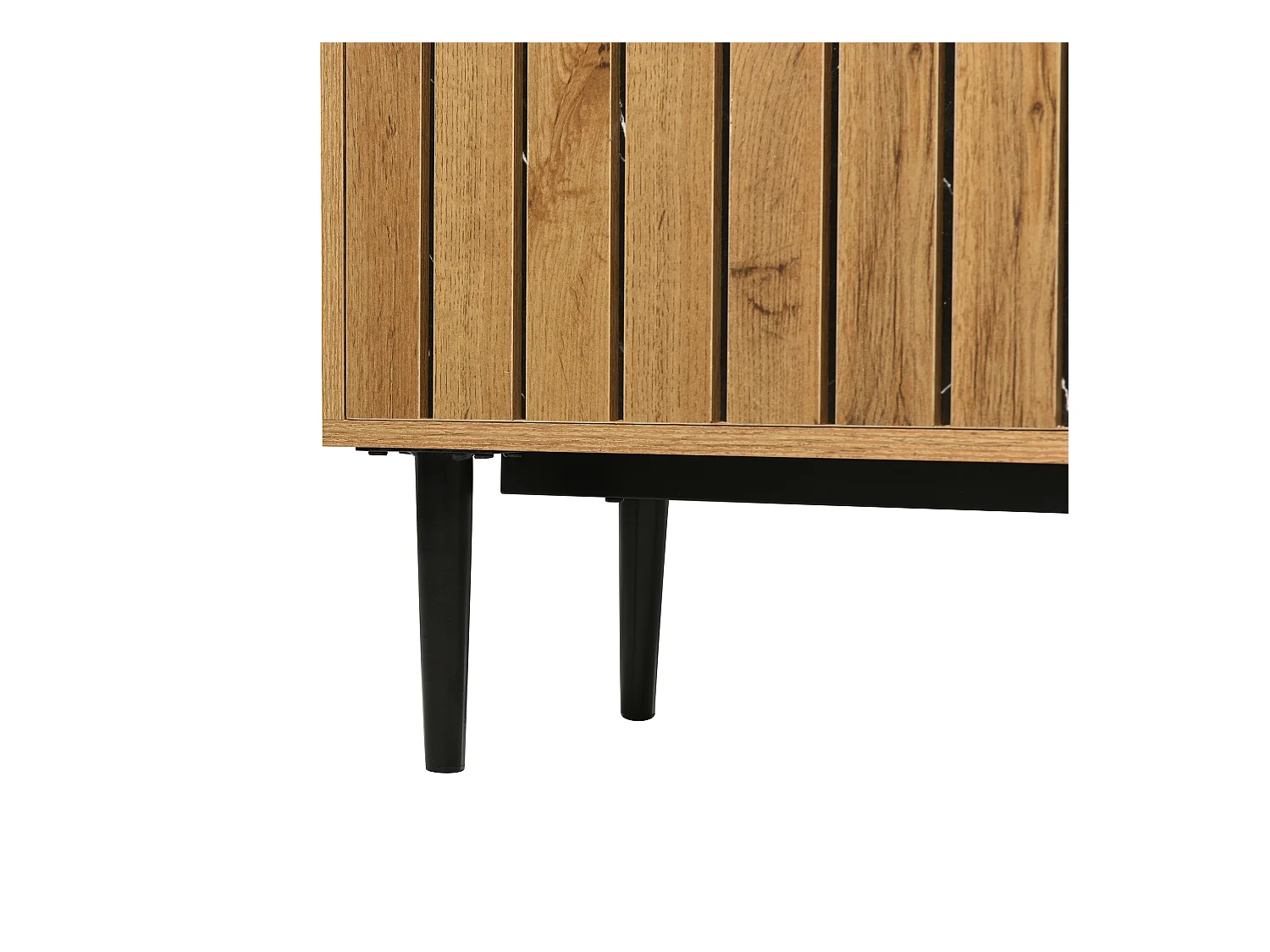Meuble TV avec 2 portes et 1 niche, placage marbre noir et placage woodgrain