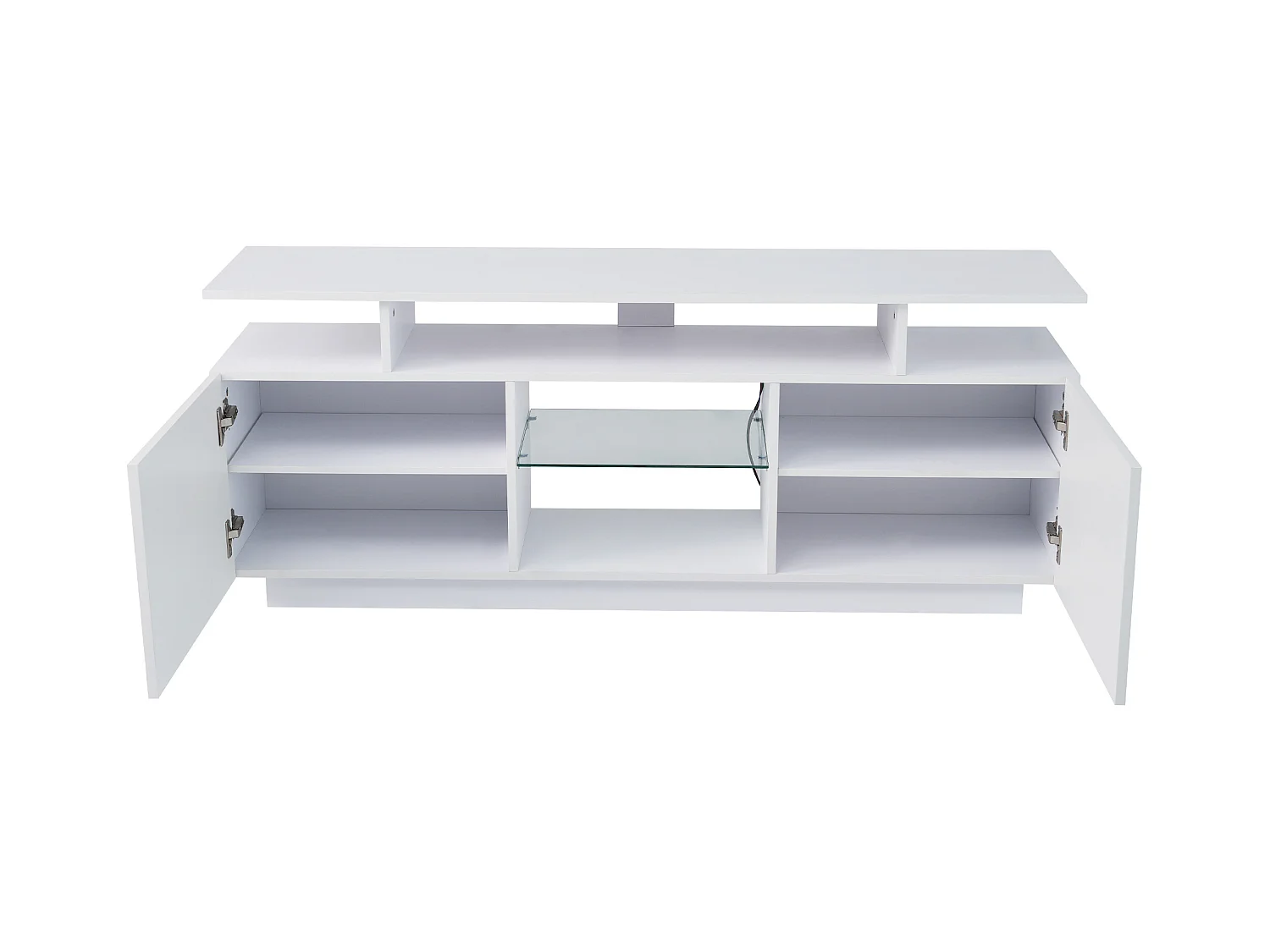 TV-meubel met 2 deuren, 3 nissen en LED, wit gelakt