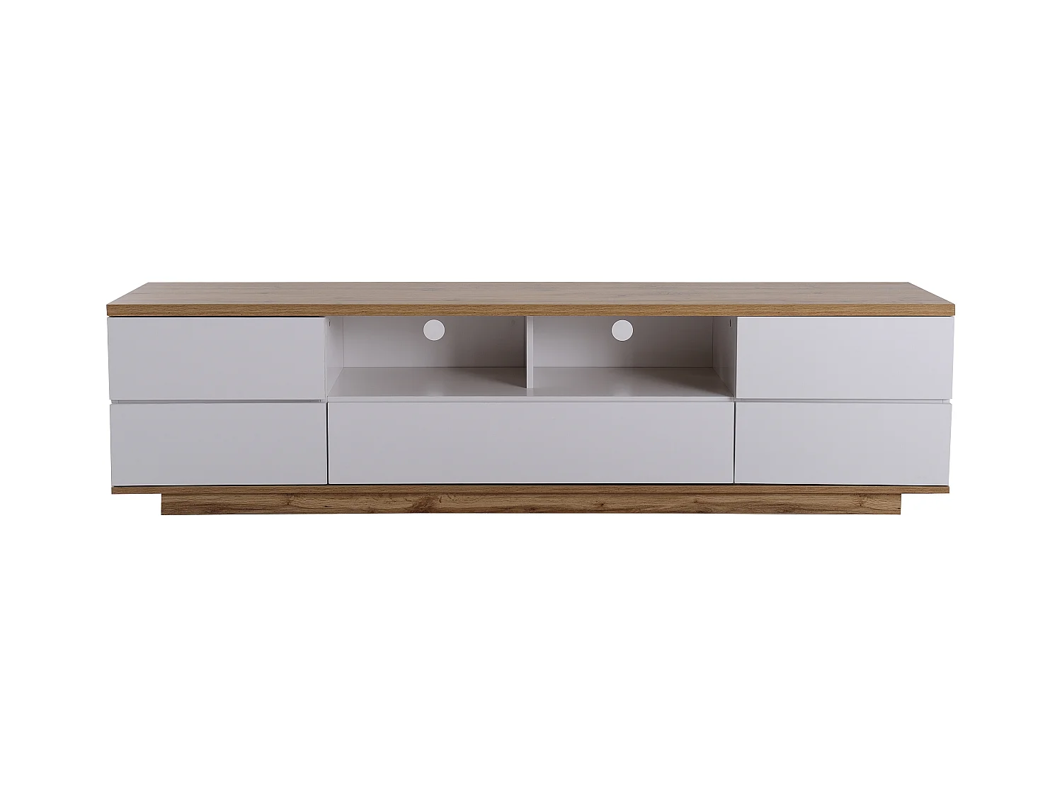 Móvel TV com 5 portas e 2 nichos, branco e natural claro