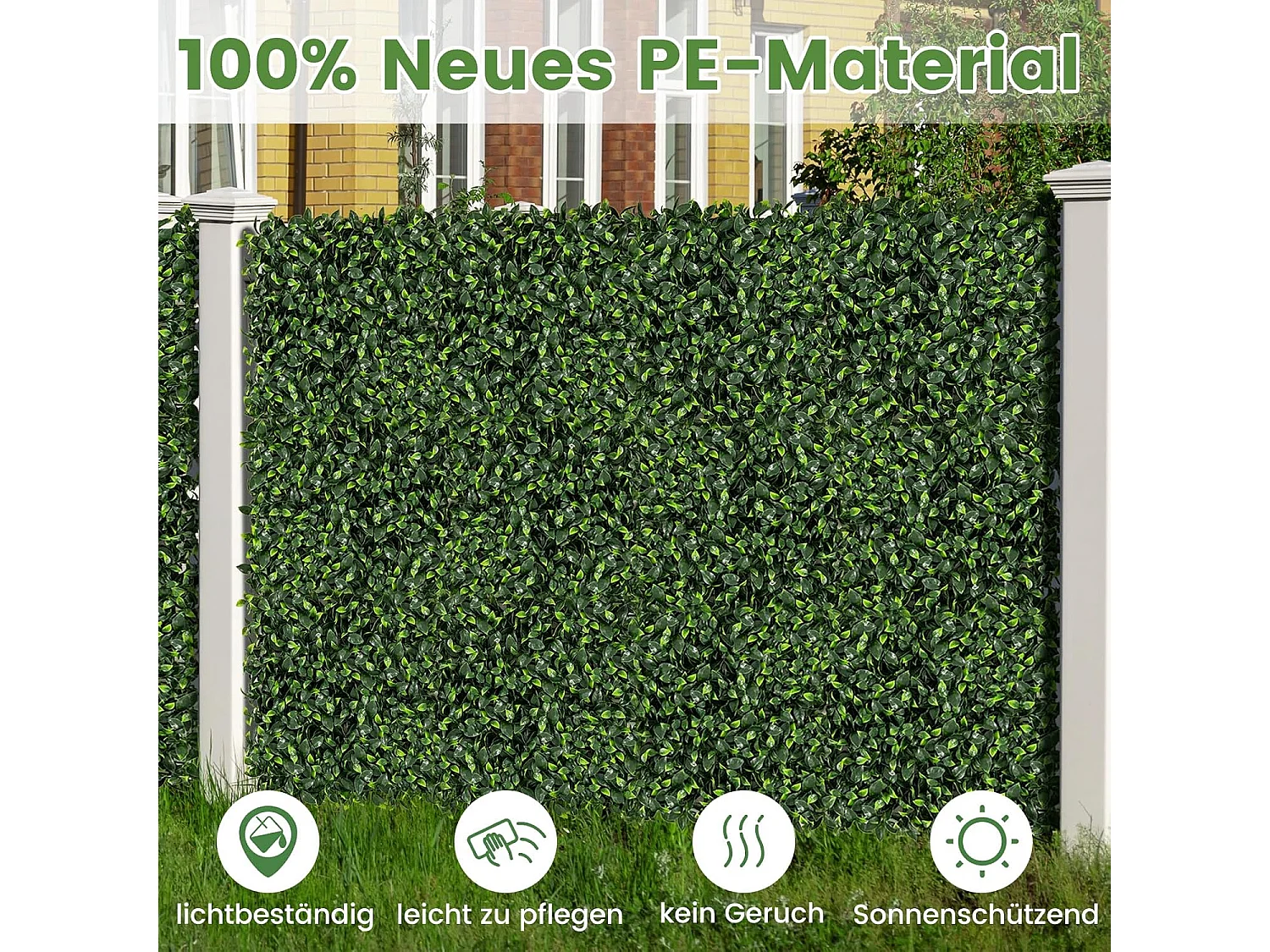 12 stuks kunsthegplantenwand, 50 x 50 cm, panelen met bladeren, gesimuleerd gazon, kunstplant, wandplant voor muur, balkon, tuin, groen