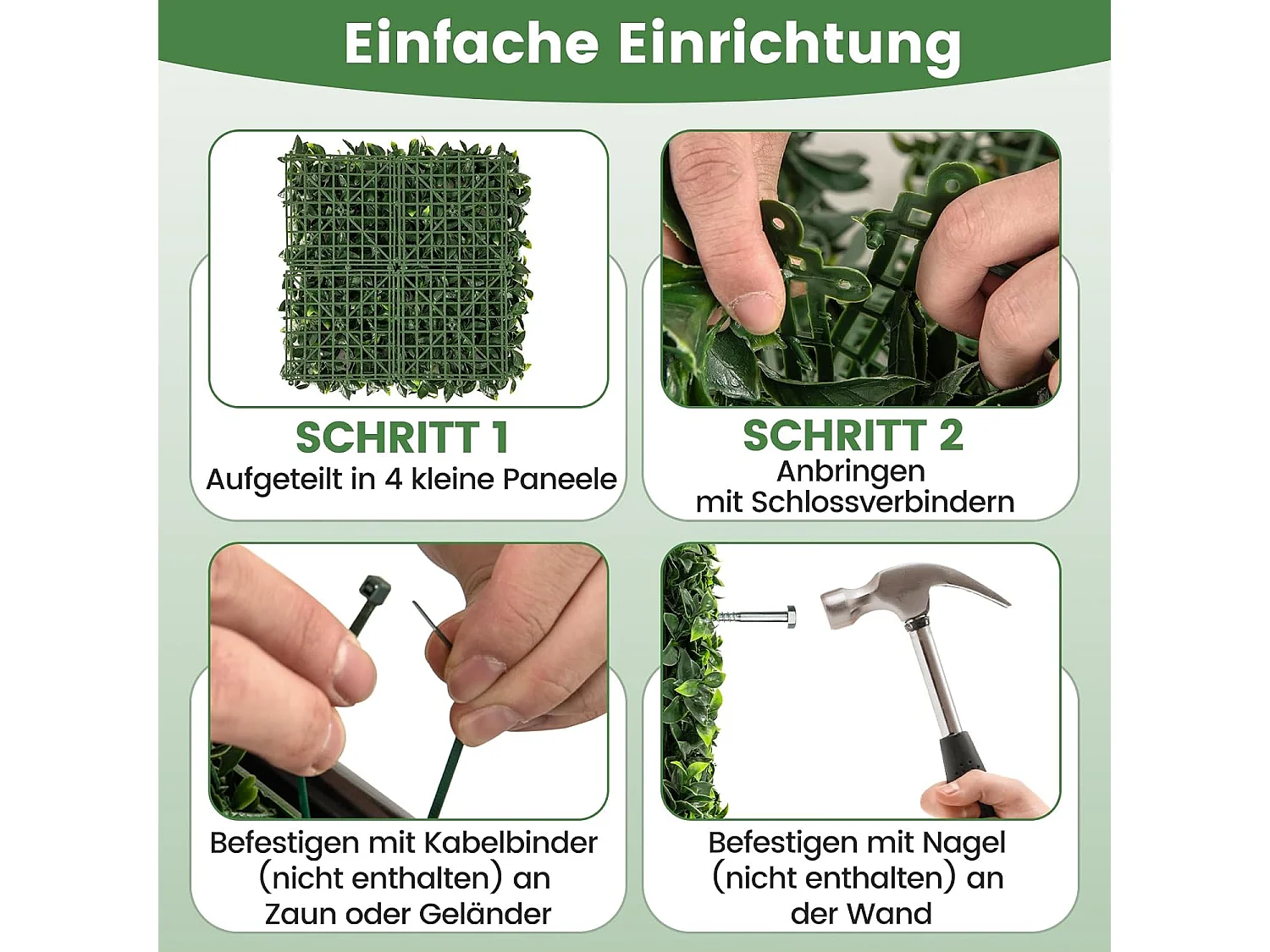 12 stuks kunsthegplantenwand, 50 x 50 cm, panelen met bladeren, gesimuleerd gazon, kunstplant, wandplant voor muur, balkon, tuin, groen