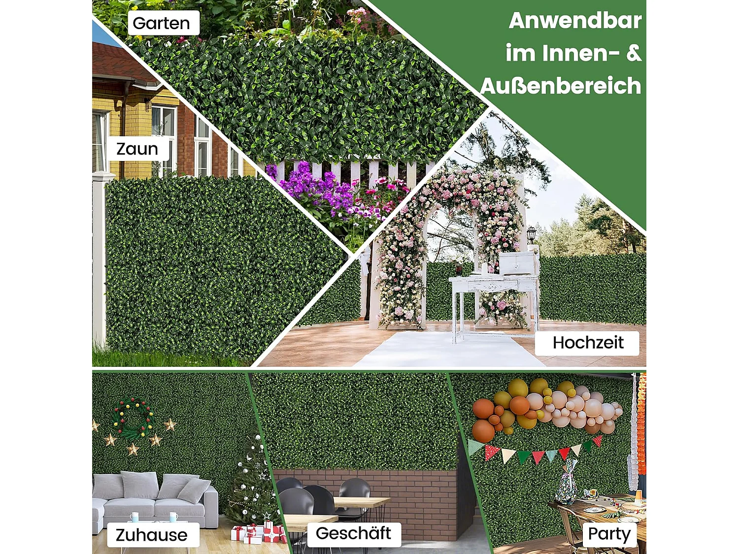 12 stuks kunsthegplantenwand, 50 x 50 cm, panelen met bladeren, gesimuleerd gazon, kunstplant, wandplant voor muur, balkon, tuin, groen