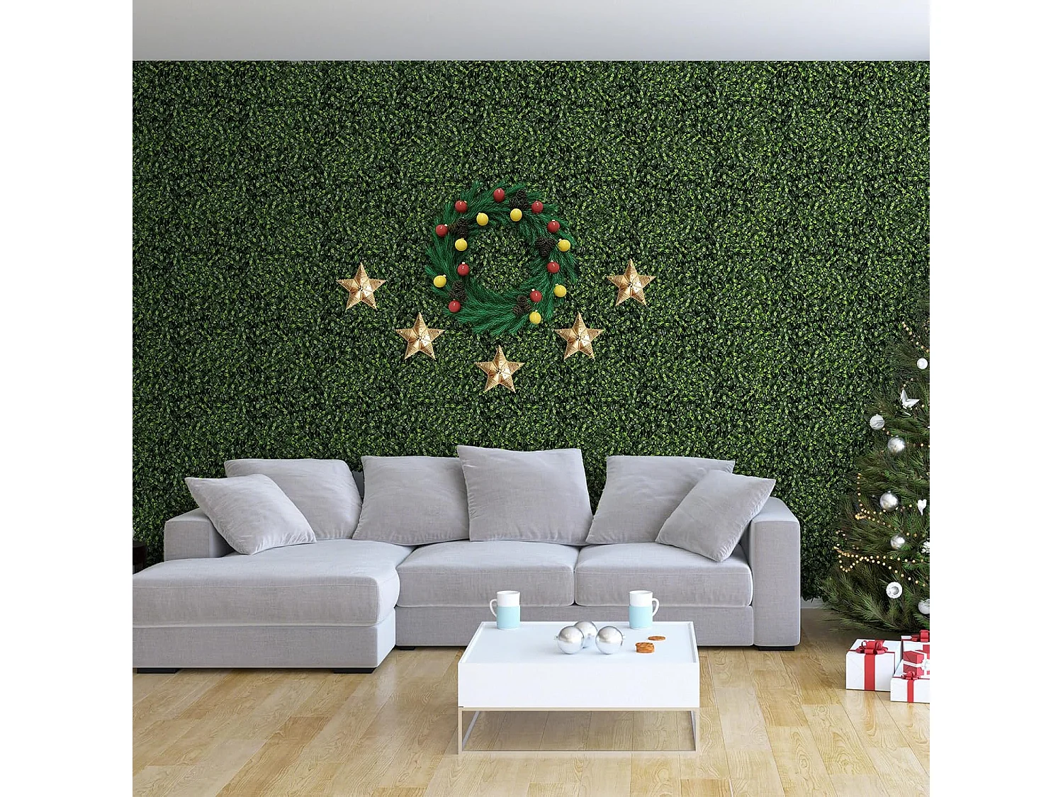 12 stuks kunsthegplantenwand, 50 x 50 cm, panelen met bladeren, gesimuleerd gazon, kunstplant, wandplant voor muur, balkon, tuin, groen