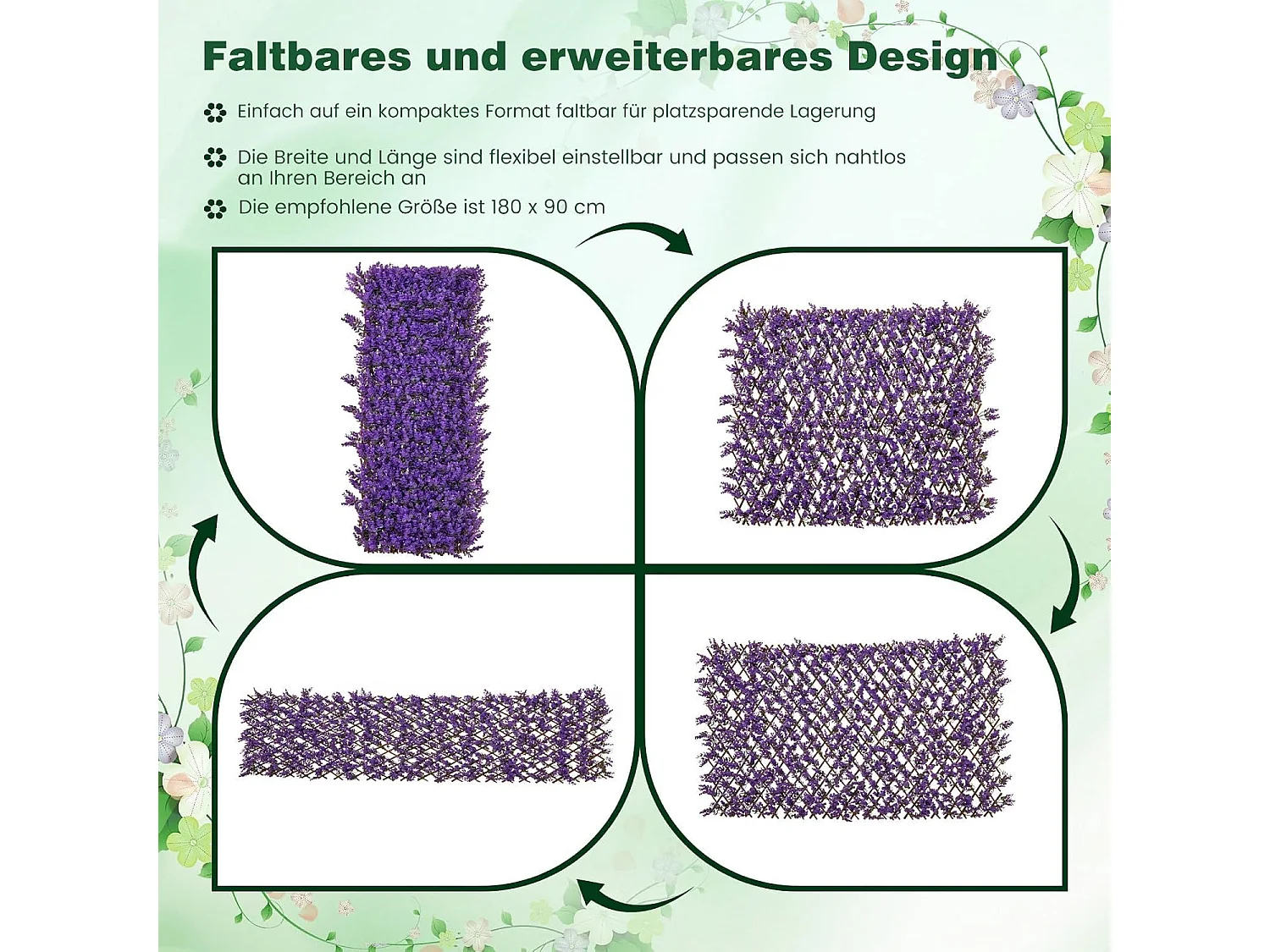 Kunstmatige klimop tuin privacy scherm, 180 x 90 cm, plant muur hagen met eucalyptus bladeren, hek voor tuin hagen balkon buiten decoratie,vlechtwerk (paars)