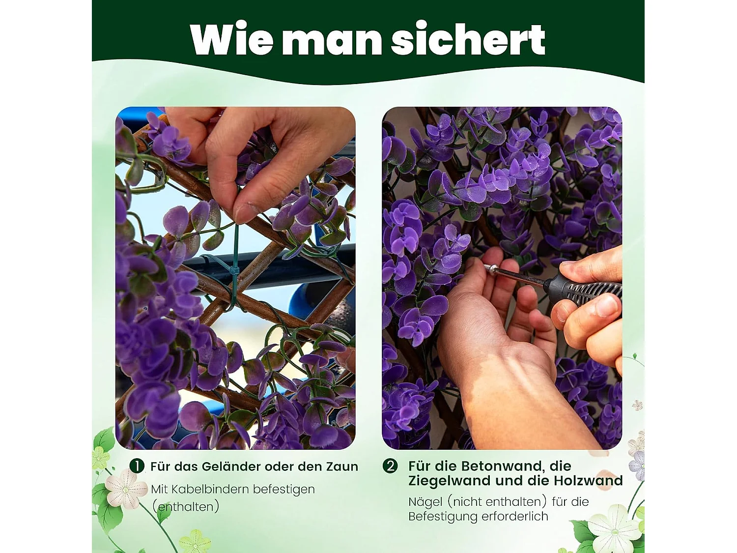 Kunstmatige klimop tuin privacy scherm, 180 x 90 cm, plant muur hagen met eucalyptus bladeren, hek voor tuin hagen balkon buiten decoratie,vlechtwerk (paars)