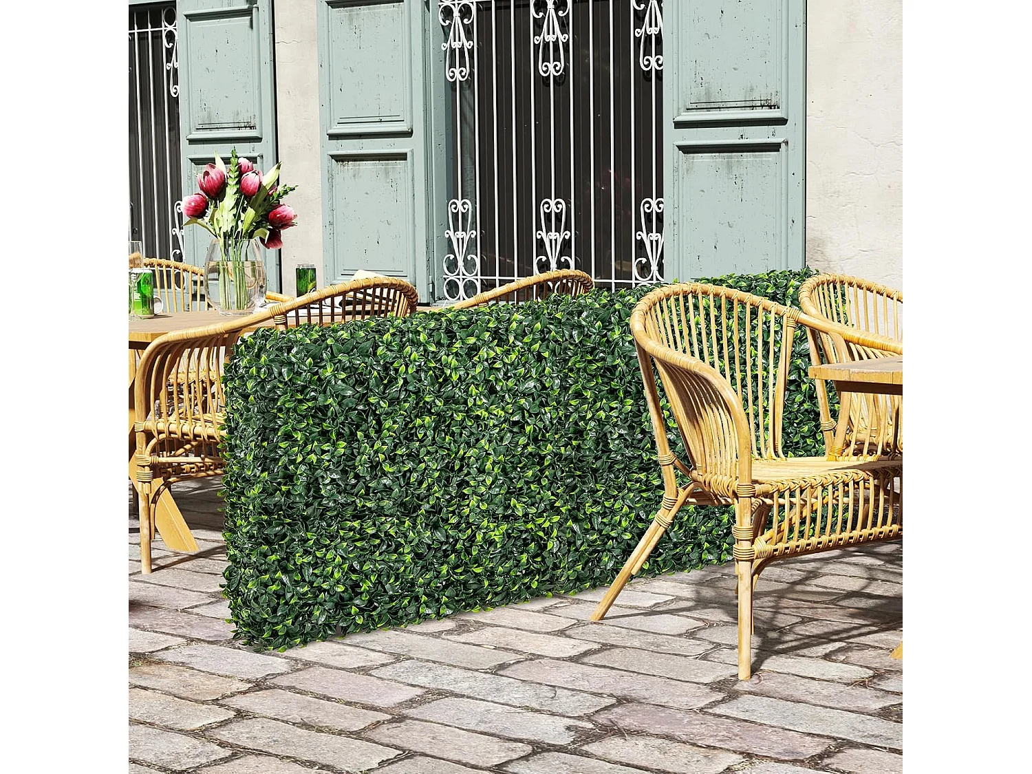 Kunstplantenwand, staande kunstplanten, als ruimteverdeler en decoratie, met realistische PE-bladeren, 92 x 38 x 86 cm, ideaal voor binnen en buiten