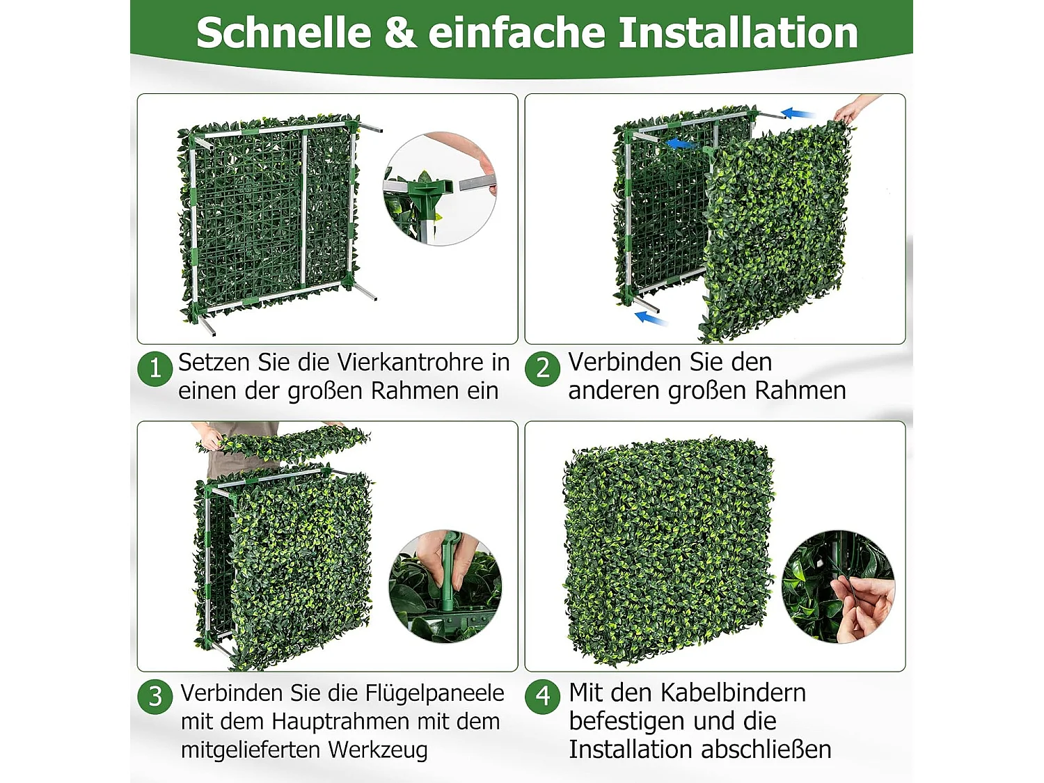 Kunstplantenwand, staande kunstplanten, als ruimteverdeler en decoratie, met realistische PE-bladeren, 92 x 38 x 86 cm, ideaal voor binnen en buiten