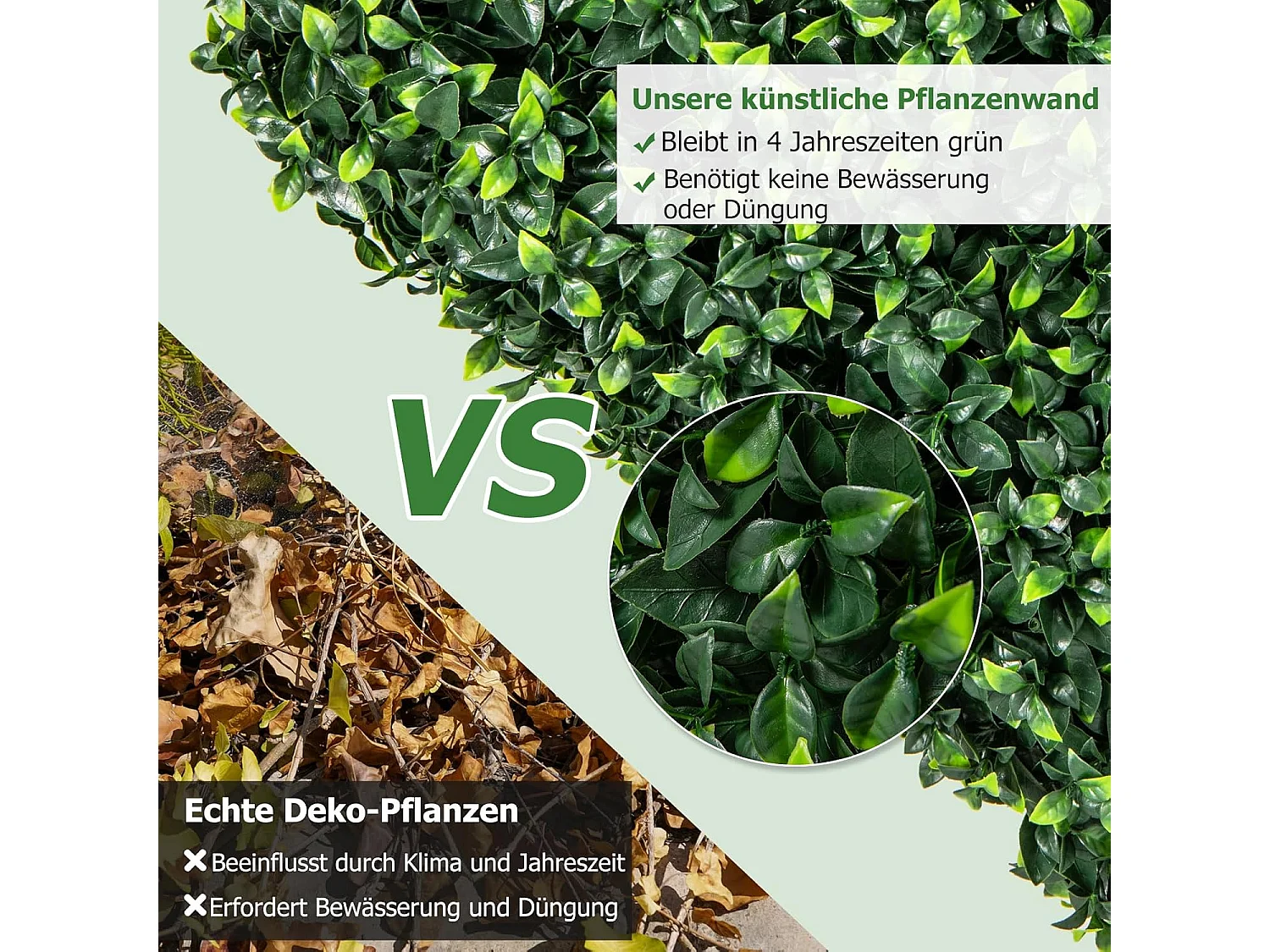 Kunstplantenwand, staande kunstplanten, als ruimteverdeler en decoratie, met realistische PE-bladeren, 92 x 38 x 86 cm, ideaal voor binnen en buiten