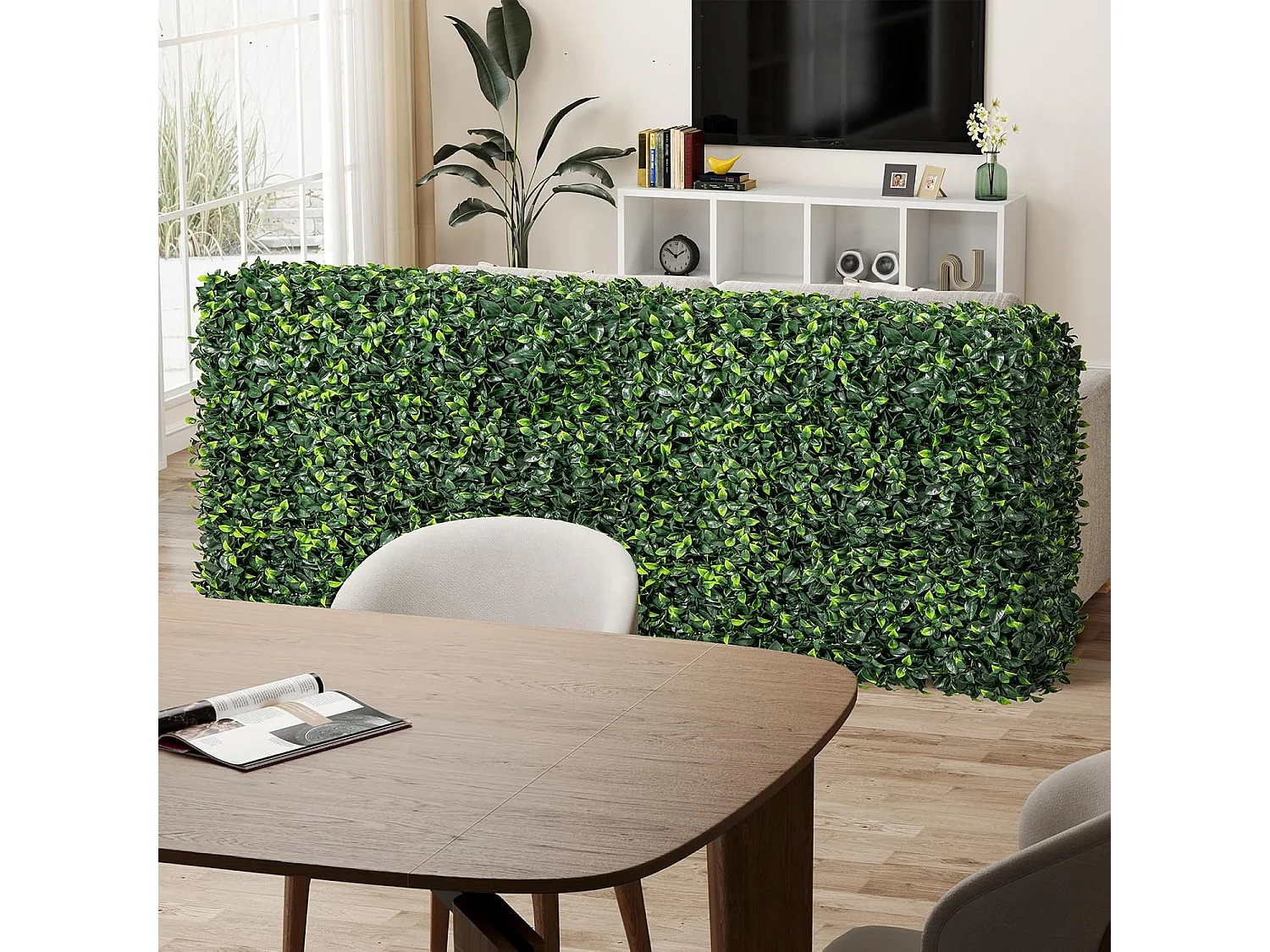 Kunstplantenwand, staande kunstplanten, als ruimteverdeler en decoratie, met realistische PE-bladeren, 92 x 38 x 86 cm, ideaal voor binnen en buiten