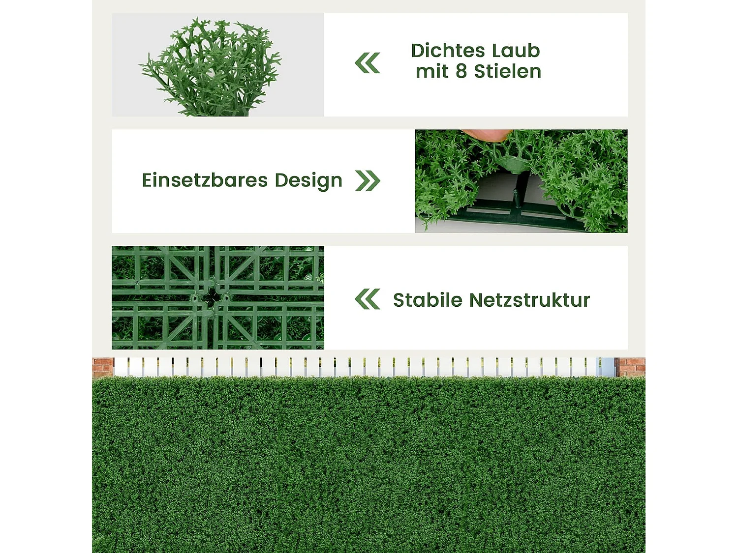 12 stuks plantenwand, 50,5 x 50,5 cm, kunstmatige moswand met elkaar verbindbaar, inkijkbescherming voor tuin, binnenplaats, balkon, thuis