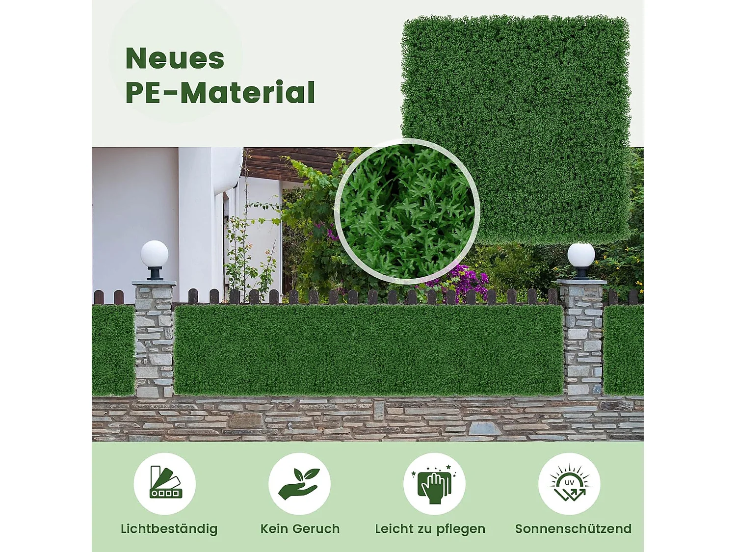 12 stuks plantenwand, 50,5 x 50,5 cm, kunstmatige moswand met elkaar verbindbaar, inkijkbescherming voor tuin, binnenplaats, balkon, thuis