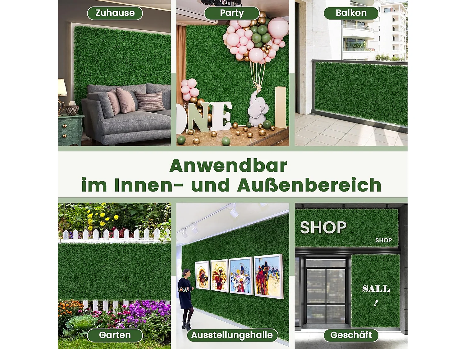 12 stuks plantenwand, 50,5 x 50,5 cm, kunstmatige moswand met elkaar verbindbaar, inkijkbescherming voor tuin, binnenplaats, balkon, thuis