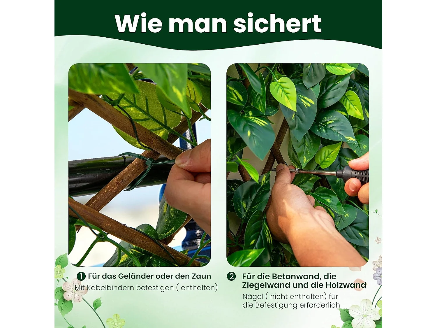 Kunstklimop voor de tuin, inkijkbescherming, 180 x 90 cm, plantenwand, heggen, klimop, omheining voor tuinheggen, balkon,windbescherming, wilgenvlechtwerk