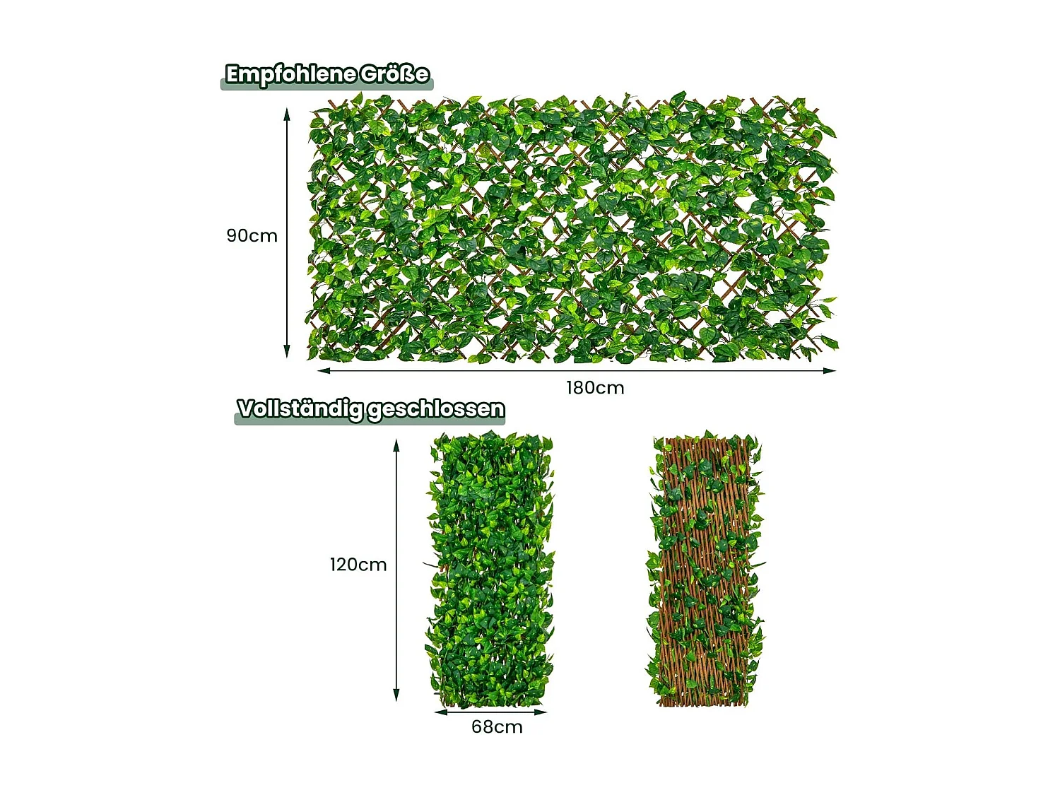 Kunstklimop voor de tuin, inkijkbescherming, 180 x 90 cm, plantenwand, heggen, klimop, omheining voor tuinheggen, balkon,windbescherming, wilgenvlechtwerk