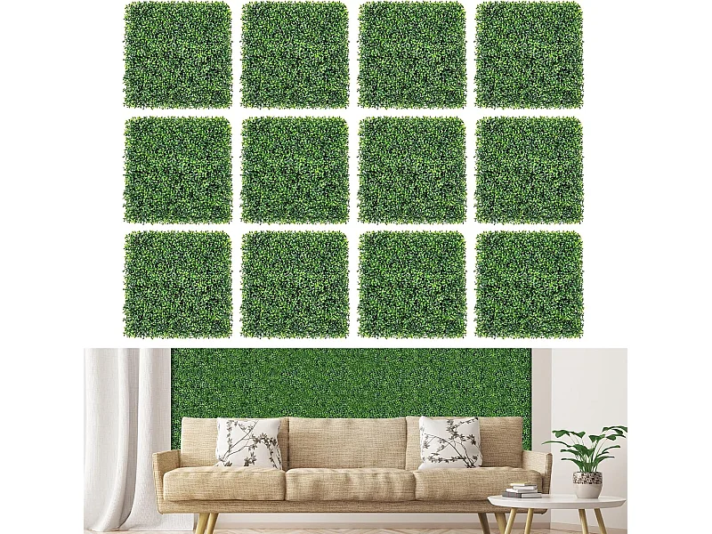 12 stuks kunstheggen, plantenwand, 50 x 50 cm, panelen met buxusbladeren, gesimuleerd gazon, kunstplant, uv-bescherming,decoratie voor muur, balkon, tuin, groen